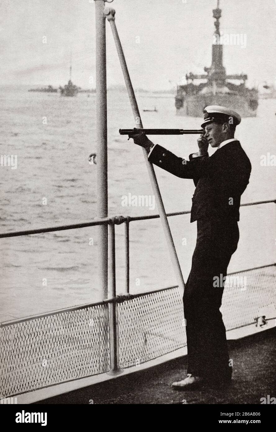 Midshipman Prince Albert, bei The Spithead Review, 1914. Prinz Albert Frederick Arthur George, Future George VI, 1895 - 1952. König des Vereinigten Königreichs und der Dominions des britischen Commonwealth. Von König Georg dem 6., veröffentlicht 1937. Stockfoto