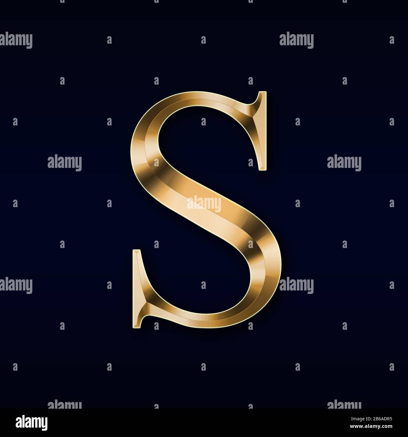 Goldene Buchstaben S' auf schwarzem Hintergrund Stockfoto