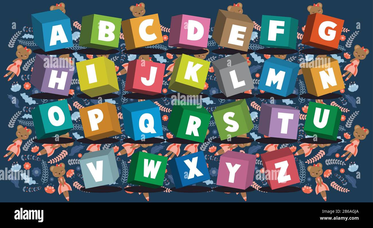 Alphabete in einem Quadrat auf Blumenhintergrund Stock Vektor