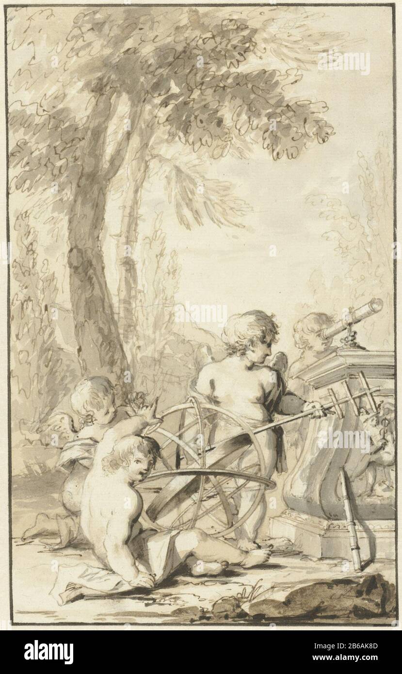 Allegorie mit Kindern, die mit astronomischen Instrumenten spielen Allegorische Aufführung mit Kindern, die mit astronomischem Instrument spielen Objektart: Zeichnung Objektnummer: RP-T-1909-8 Hersteller: Zeichner: Johann Heinrich Keller (II) Datum: 1702 - 1702 Physikalische Merkmale: Bürste in Grau und Braun, Stift in braunem, schwarzem Kreidematerial: Papierkreidetechnologie: Stift-/Bürstenabmessungen: H 244 mm × W 152 mm Stockfoto