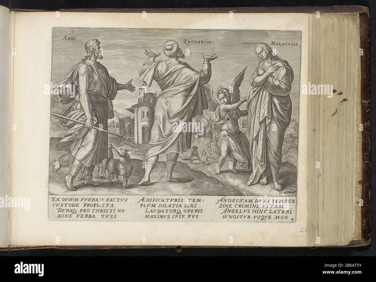Amos, Zacharia und Malachi Von The Propheten (serietitel) Twelve Prophets (serietitel) The Great Figure-Bible (serietitel) Amos, Zechariah und MaleachiVan The Propheten (Serientitel) Twelve Prophets (Serientitel) The Great Figuer-Bibel (...) (Serientitel) Property Type: 302-4-Objectleaf Markets: 302-4P-25jogleaf (25-2P) Zahl, unten rechts, Hand in brauner Tinte geschrieben: "23 [6] Beschreibung: Die Propheten Amos, Sachariah und Malachi sind in einer Landschaft aufgereiht. Amos mit Krämer und Schaf Zacharis Blick auf die Landschaft Wo Stockfoto