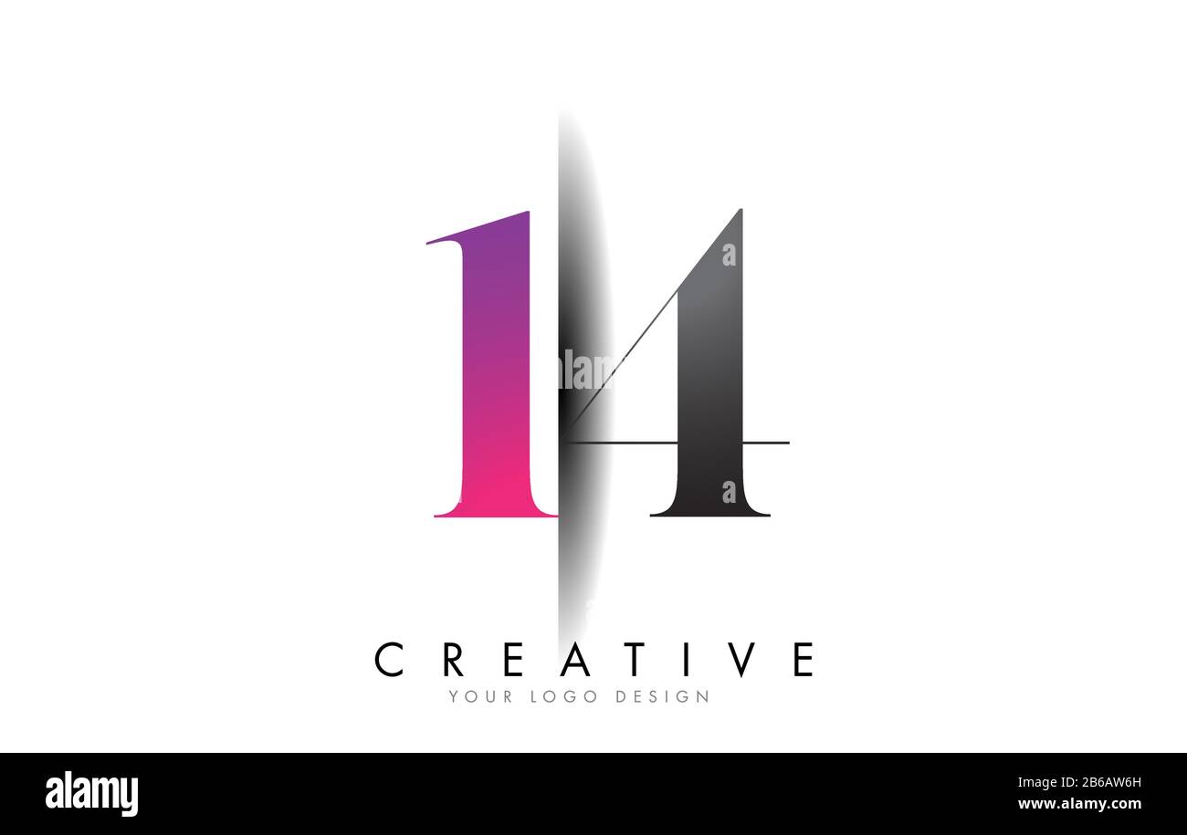 14 1 4 Logo mit grauer und rosafarbener Zahl und Creative Shadow Cut Vector Illustration Design. Stock Vektor