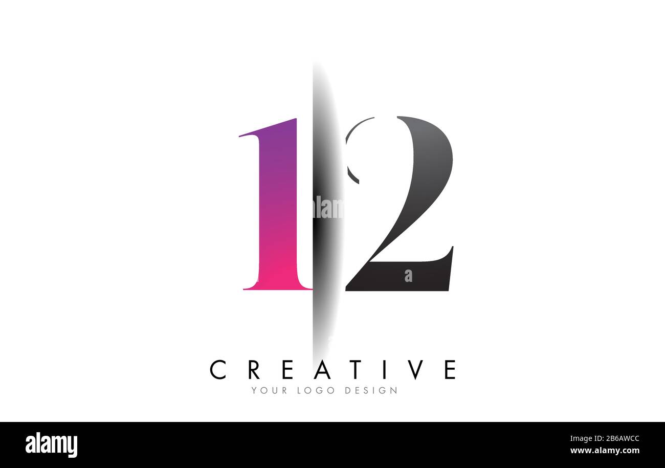 12 1 2 Logo mit grauer und rosafarbener Zahl und Creative Shadow Cut Vector Illustration Design. Stock Vektor