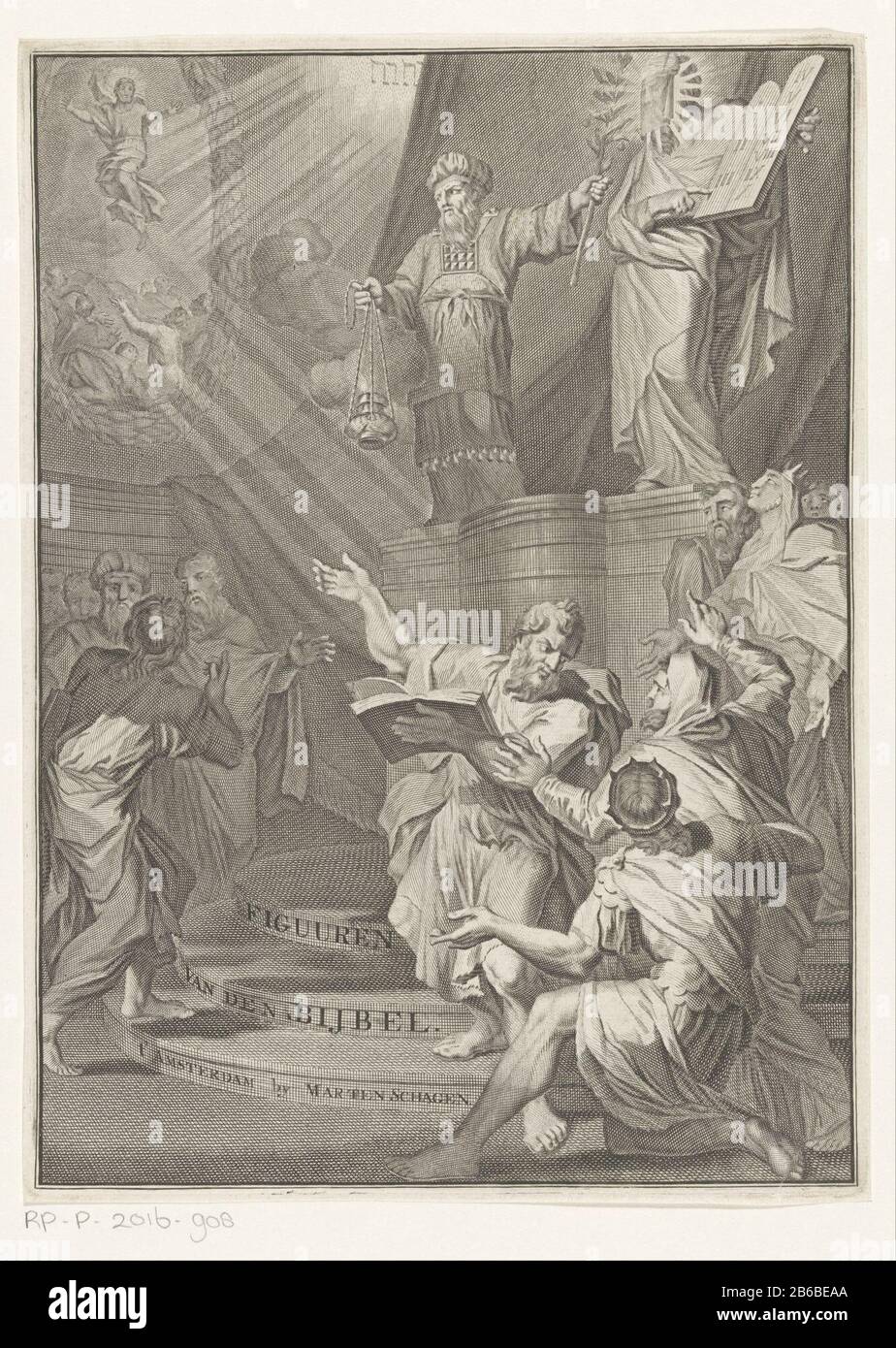 Auf einem Sockel verschleierten Pfarrer Aaron und Moses. Um sie herum das jüdische Volk. Moses zeigt den Israeliten die Tabellen des Gesetzes. Im Hintergrund das Tetragrammaton und eine Darstellung der Himmelfahrt des Christus. Hersteller: Druckmaschine: Anonym zu drucken von: Gilliam van der Gouwe Herausgeber: Marten Schagen (Listed Property) Ort Herstellung: Amsterdam Datum: 1723 - 1738 Material: Papiertechnik: Enda (Druckverfahren) Abmessungen: Plattenkante: H 267 mm × W 193 mmToelichtingZie auch Titelseite: Martin, David. Geschichte des Alten und neuen Testaments, verrypt mit mehr als vier Hunden Stockfoto Auf einem Sockel verschleierten Pfarrer Aaron und Moses. Um sie herum das jüdische Volk. Moses zeigt den Israeliten die Tabellen des Gesetzes. Im Hintergrund das Tetragrammaton und eine Darstellung der Himmelfahrt des Christus. Hersteller: Druckmaschine: Anonym zu drucken von: Gilliam van der Gouwe Herausgeber: Marten Schagen (Listed Property) Ort Herstellung: Amsterdam Datum: 1723 - 1738 Material: Papiertechnik: Enda (Druckverfahren) Abmessungen: Plattenkante: H 267 mm × W 193 mmToelichtingZie auch Titelseite: Martin, David. Geschichte des Alten und neuen Testaments, verrypt mit mehr als vier Hunden Stockfoto