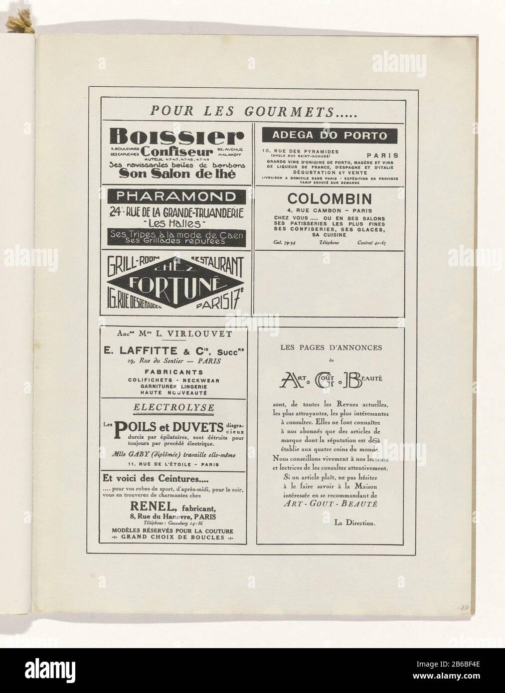 Suchergebnisse für verschiedene Produkte. Seite der Modezeitschrift Art-Gout-Beauté (1920-1933) . Hersteller : Herausgeber: Charles Goy dating: 1929 Physikalische Merkmale: Fotomechanisches Druckmaterial: Papiertechnik: Foto Maschinenbau Abmessungen: Blatt: H 315 mm × W 240 mm Betreff: Modeplatten Wann: 1929-19291929 - 1929 Stockfoto