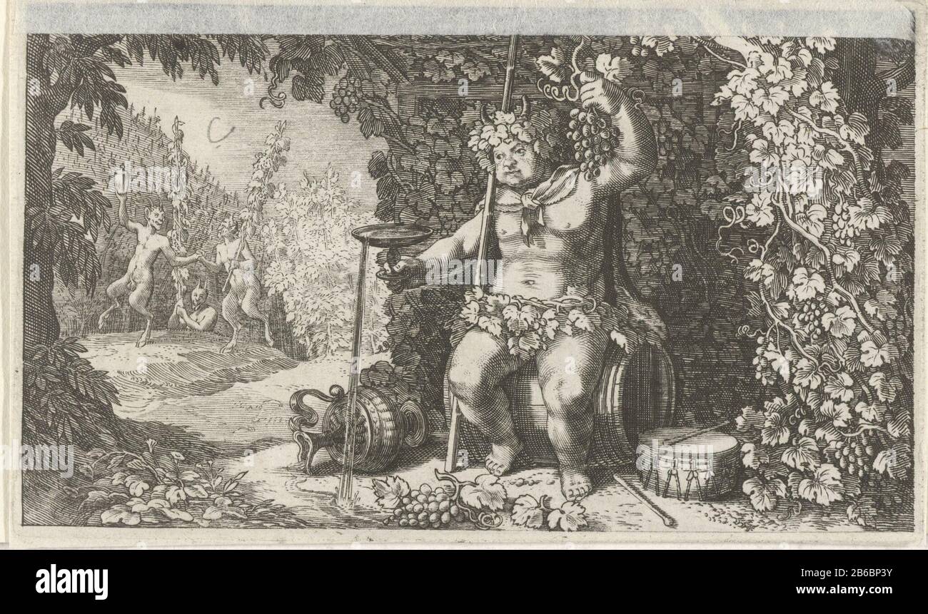 Bacchus als gott des Weins Bacchus, gott des Weins Objektart: Bild Artikelnummer: RP-P-ob-27 213 (V) Katalognummer: Neuer Hollstein Dutch 276-1 (2) Beschreibung: Bacchus als gott des Weins, umgeben von Trauben und einem Becher in der Hand Wo: Hinweis er verschüttet Wein. Im Hintergrund tanzende Satyrs mit Wijnstokken. Hersteller: Druckmaschine Pieter Serwouters (denkmalgeschütztes Gebäude) Druckhersteller Jacob Matham (zurückgewiesene Zuschreibung) von David Vinckboons (I) Vom: 1616 Physikalische Merkmale: Fahrzeugmaterial: Papiertechnik: Engra (Druckverfahren) Abmessungen: Plattenkante: H 78 mm × W 127 mmToelichtingDeze PRI Stockfoto
