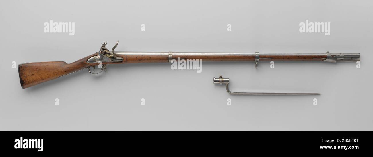 Bajonett in Verbindung mit einem Flintlock-Gewehr, Armee der M ungsstaaten, Nr. 2 Bajonett horend bij een vuursteengeweeer van het Staatse Leger M. geer, Nr. 2. Hersteller : Geweermaker: AnoniemPlaats Herstellung: Nederland dating: 1815 Material: IJzer Abmessungen: L 48 cm. × h 8,3 cm. × d 3,2 cm. Stockfoto