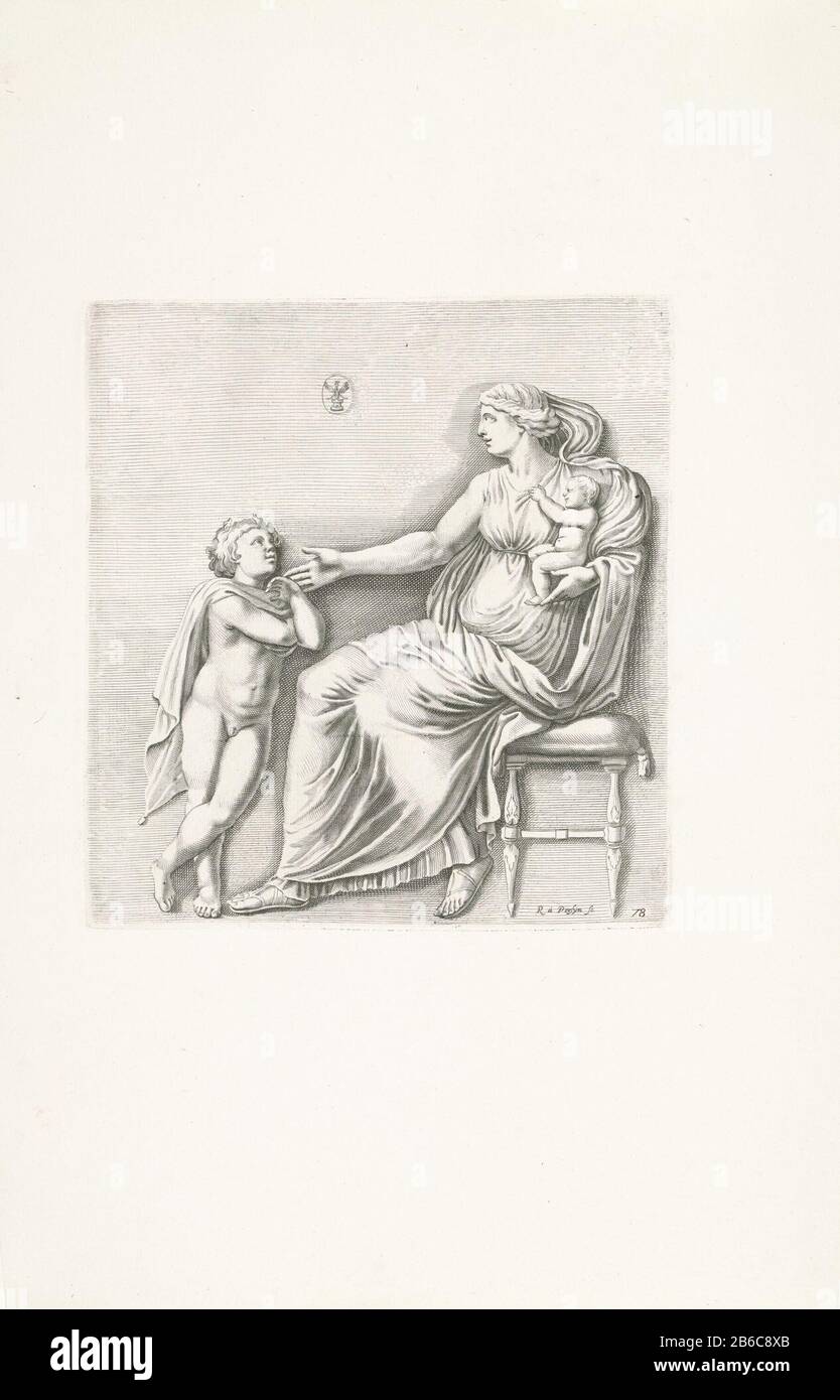 Roman BAS-Entlastung einer Frau mit Kind am Arm und einem Putto, der vor ihr war. Mittlerer Obermantel von Vinczo Giustiniani. Druck von einer Publikation mit Reproduktion von Drucke zu den Skulpturen in der Sammlung, in der Galleria Giustiniani nach Rom. Hersteller: Druckmaschine: Reinier von Persijn (auf dem Objekt angegeben) zur Zeichnung von: Nicolo LorenesePlaats Herstellung: ROM Datum: 1640 Physikalische Eigenschaften: Engra-Material: Papiertechnik: Engrave (Druckverfahren) Maße: Plattenkante: H 242 mm × W 223 mmToelichtingPrent auch verwendet in: Galleria del Giustinia ese Vincilo Giustani Stockfoto