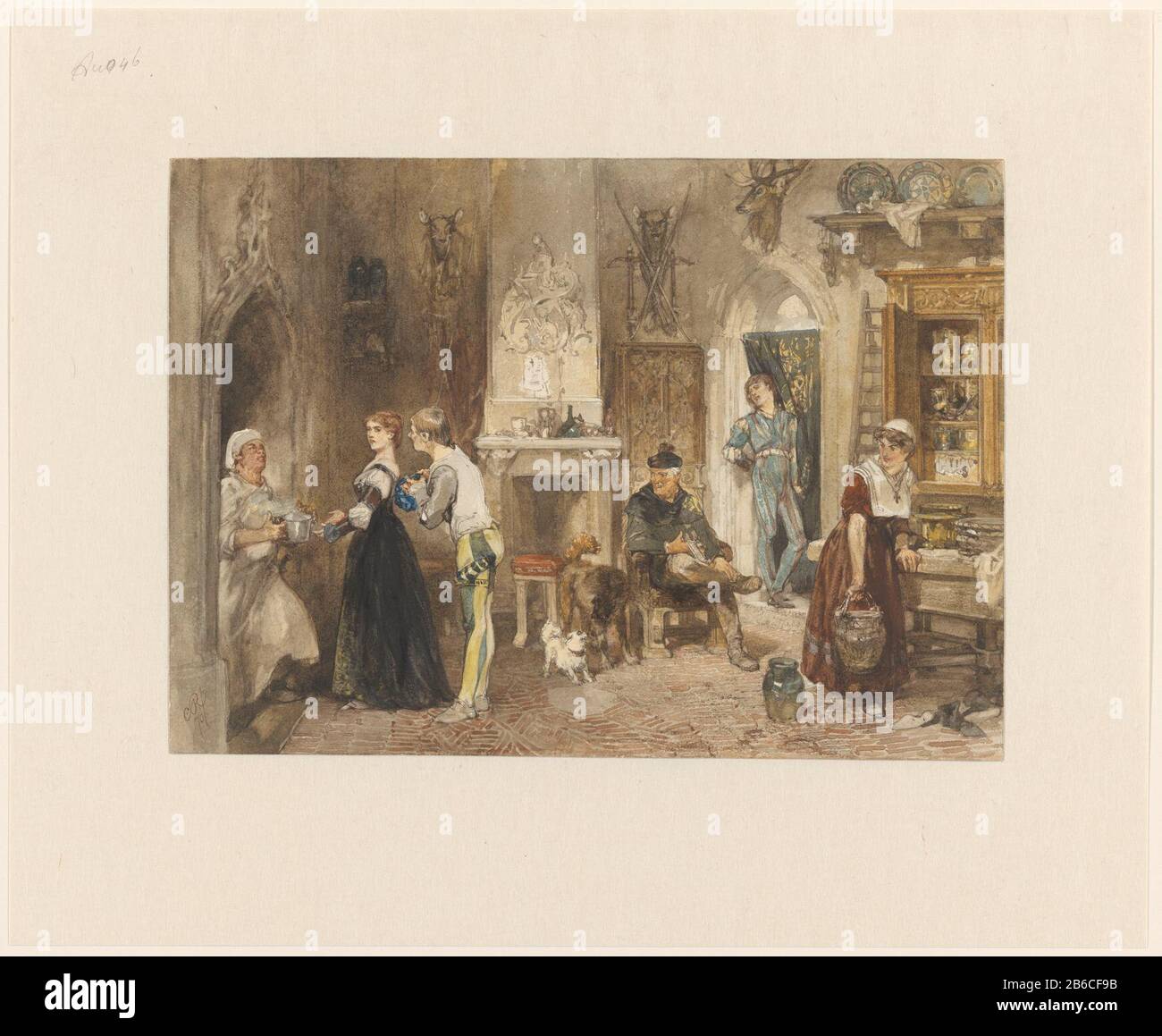 Beschauter eines Schlosses zusammen in einem Raum Mitarbeiter eines Schlosses in einer Abfahrt einheitliches Objektmodell: Zeichnung Aquarell Artikelnummer: RP-T-1898-A 4046 Aufschriften / Marken: Aufschrift: "Le bouillon de la Chatelaine" Hersteller: Cartoonist Charles Rochussen Datum: 1870 Physische Merkmale : Bürstenfarbenmaterial: Papier-Aquarelltechnik: Bürstenabmessungen: H 247 mm × W 343 mm Betreff: Eatinggemeinderäume kochen Stockfoto