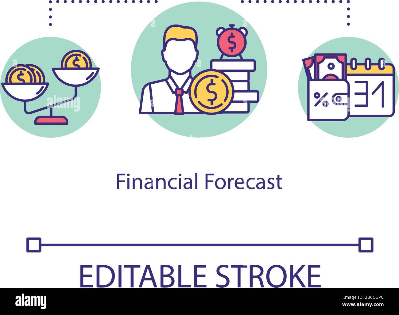 Symbol für das Konzept der Finanzprognose. Budgetierung, Kostenplanung, Projektidee Thin Line Illustration. Cashflow-Prognose, finanzielle Kompetenz. Vektor Stock Vektor