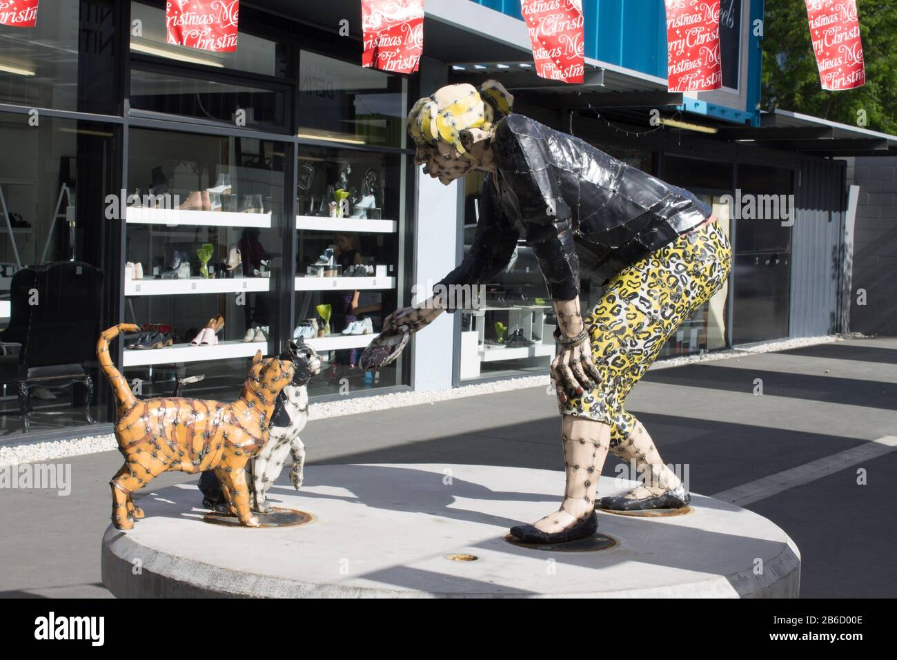 Straßenskulpturen von Menschen in Christchurch, Neuseeland Stockfoto