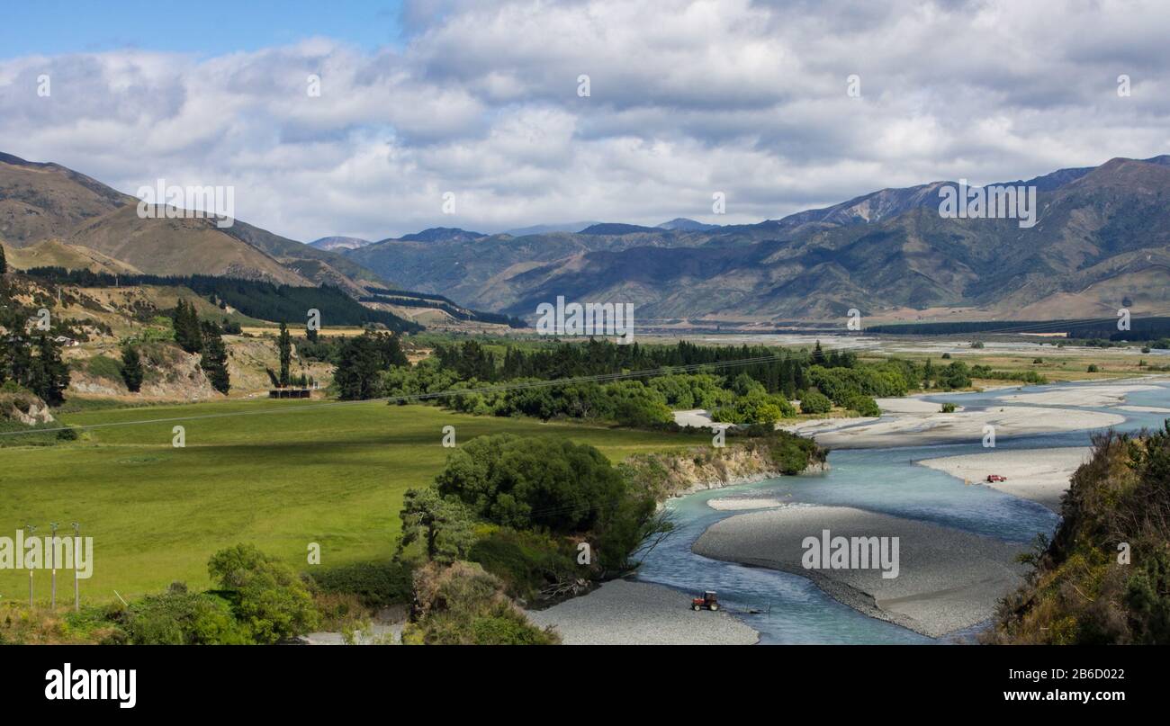 Blick auf den Hanmer River, Südinsel, Neuseeland Stockfoto