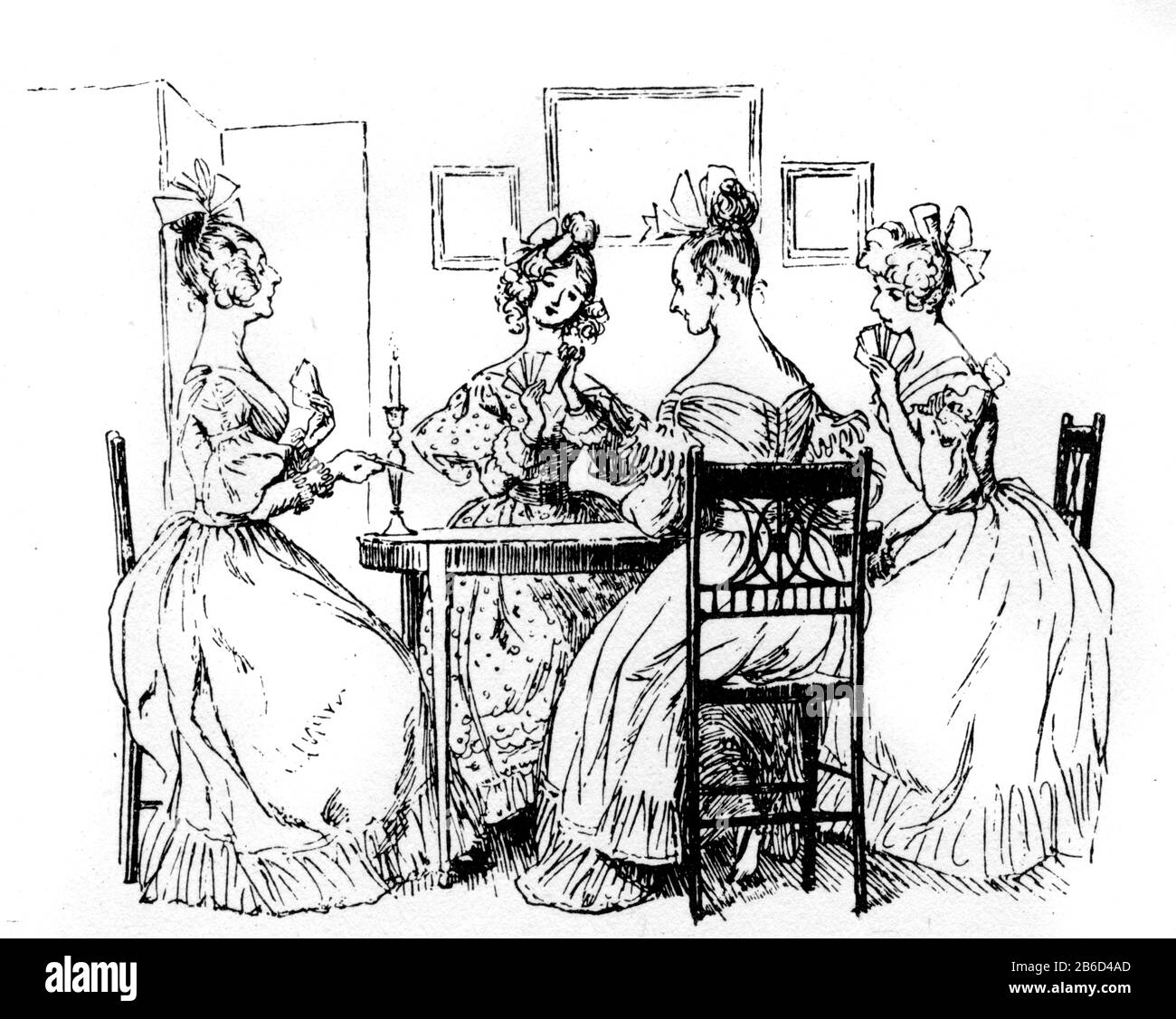Unsere Gesellschaft, 1891. Eine Illustration aus Cranford von Elizabeth Gaskell (1810-1865). Cranford wurde erstmals in acht Raten zwischen Dezember 1851 und Mai 1853 veröffentlicht. Dies ist eine Illustration von Hugh Thomson (1860-1920) aus der Ausgabe 1891. Stockfoto