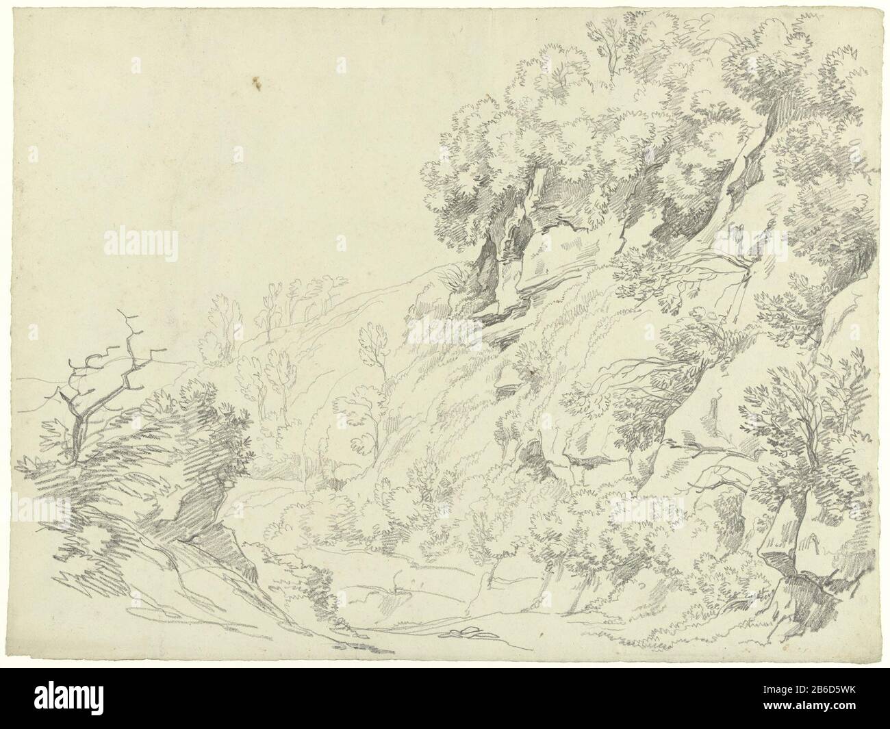 Berglandschaft mit Felsformationen Berglandschaft mit Felsformation Objekttyp: Zeichnung Objektnummer: RP-T 1959-503 Hersteller: Künstler: Hendrik Voogd Ort Herstellung: ROM Datum: 88-184 Physische Merkmale: Schwarze Kreide auf hellgrünem Papier Material: Papierkreidemaße: H 436 mm × W 580 mm Betreff: Felsformation Stockfoto