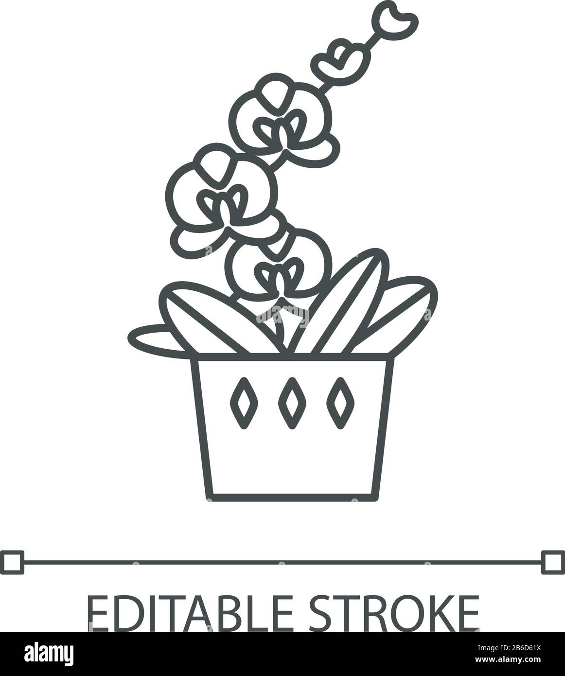 Motte Orchidee Pixel perfekte lineare Ikone. Orchidaceen. Phalaenopsis Blume. Pflanzen Sie mit rosafarbenen Blumen. Anpassbare Abbildung mit dünner Linie. Kontursymbol Stock Vektor