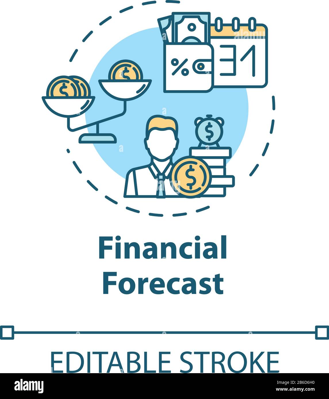 Symbol für das Konzept der Finanzprognose. Wirtschaftliche Perspektive. Reichtum und Geld. Umsatzsteigerung. Business Management Idea Thin Line Illustration. Vektor Stock Vektor