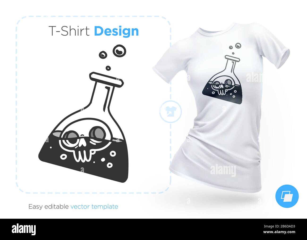 Schädel in-vitro-T-Shirt Design. Druck für Kleidung, Poster oder Souvenirs. Vektor Stock Vektor