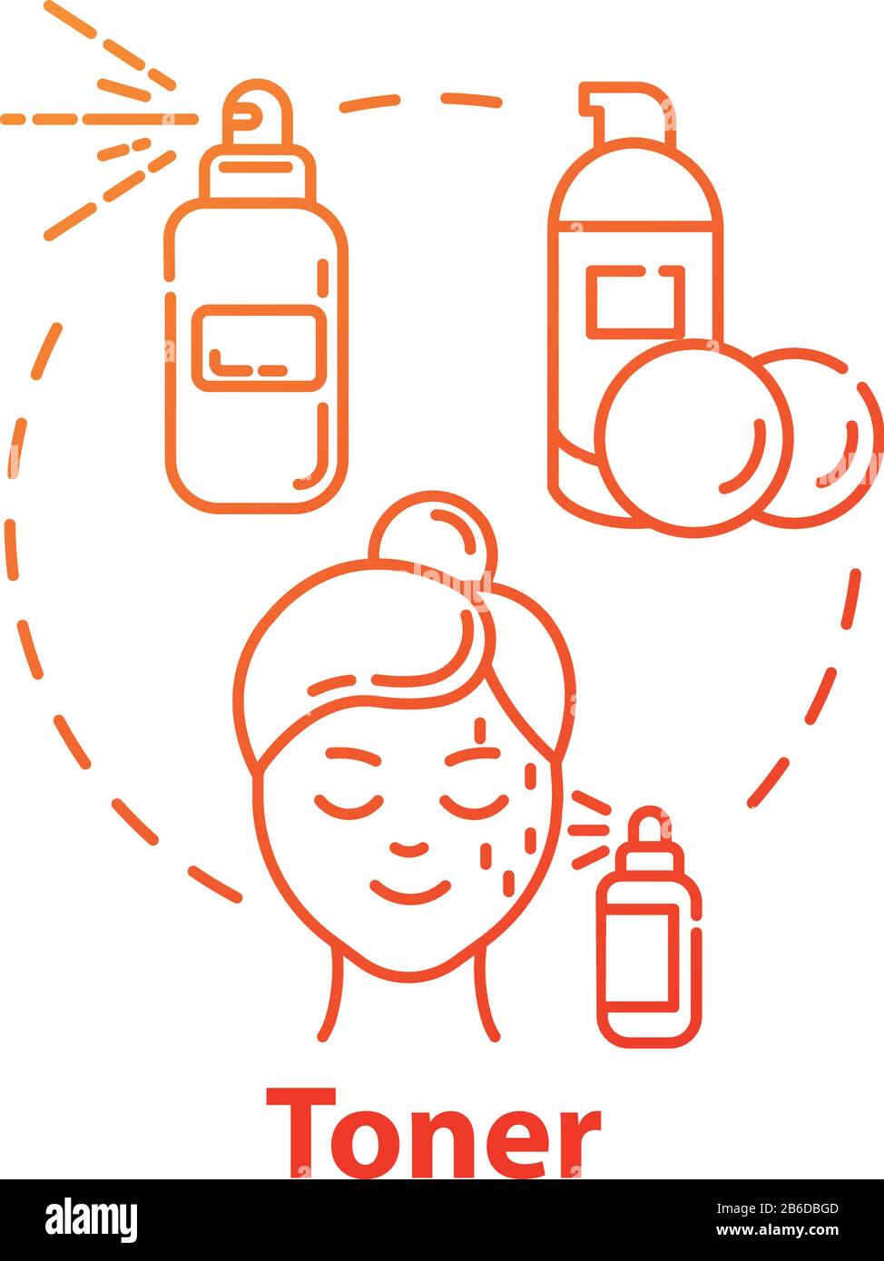 Symbol für das Konzept von Toner und Hautreinigung kosmetischer Produkte. Gesichtshauttonierung, Schönheit, kosmetische Verfahren Idee dünne Linie Illustration. Vektor-isolierter Umriss Stock Vektor