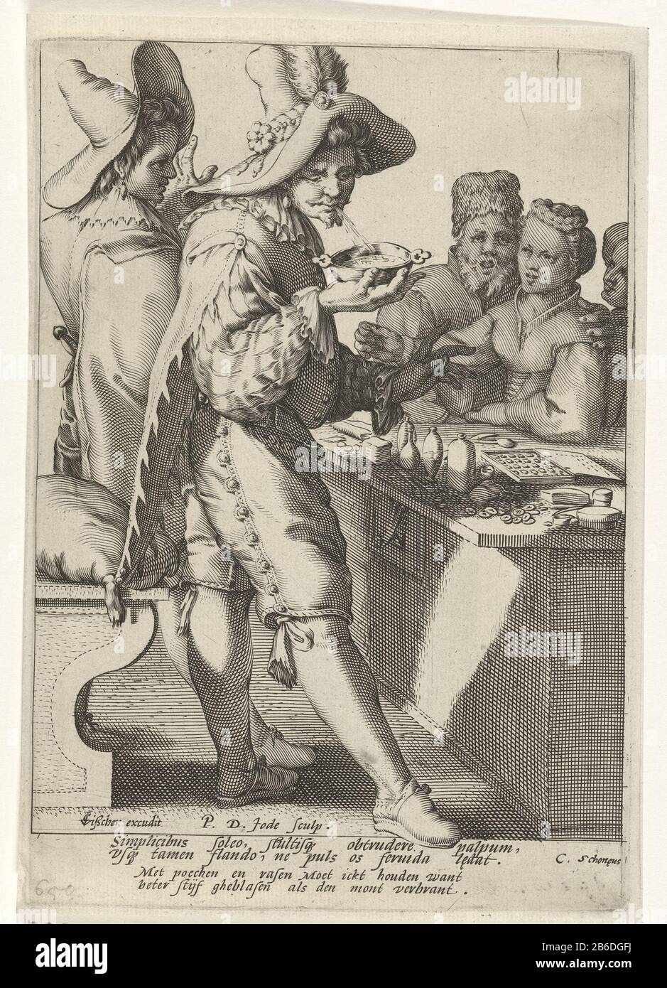 Besser geblasen als verbrennen besser geblasen den Mund verbranntes Objekt Typ: Bild Artikelnummer: RP-P-ob-7751Katalogogusreferentie: Hollstein Hollstein Holländisch 2532 (2) Hinweis: Staat aus vorhandenen Drucken in Rijksprenkabinet-Aufschriften / Marken bestimmt: Sammlermarke, links, 28 Stück 22opschrift, links unten verlost: Unten braun: Unten abgeschlagen: '6040 bis 6 [unlesbares Wort] 'Beschreibung: Zwei Scharlatane für einen Tisch, Wo: Flaschen, Gläser und Münzen. Einer von ihnen bläst in einer Schüssel mit heißer Flüssigkeit. Am Rande ein Team aus zwei Linien in lateinischer und niederländischer Sprache, das zeigt, dass der Scharlatan besser Auto sein kann Stockfoto