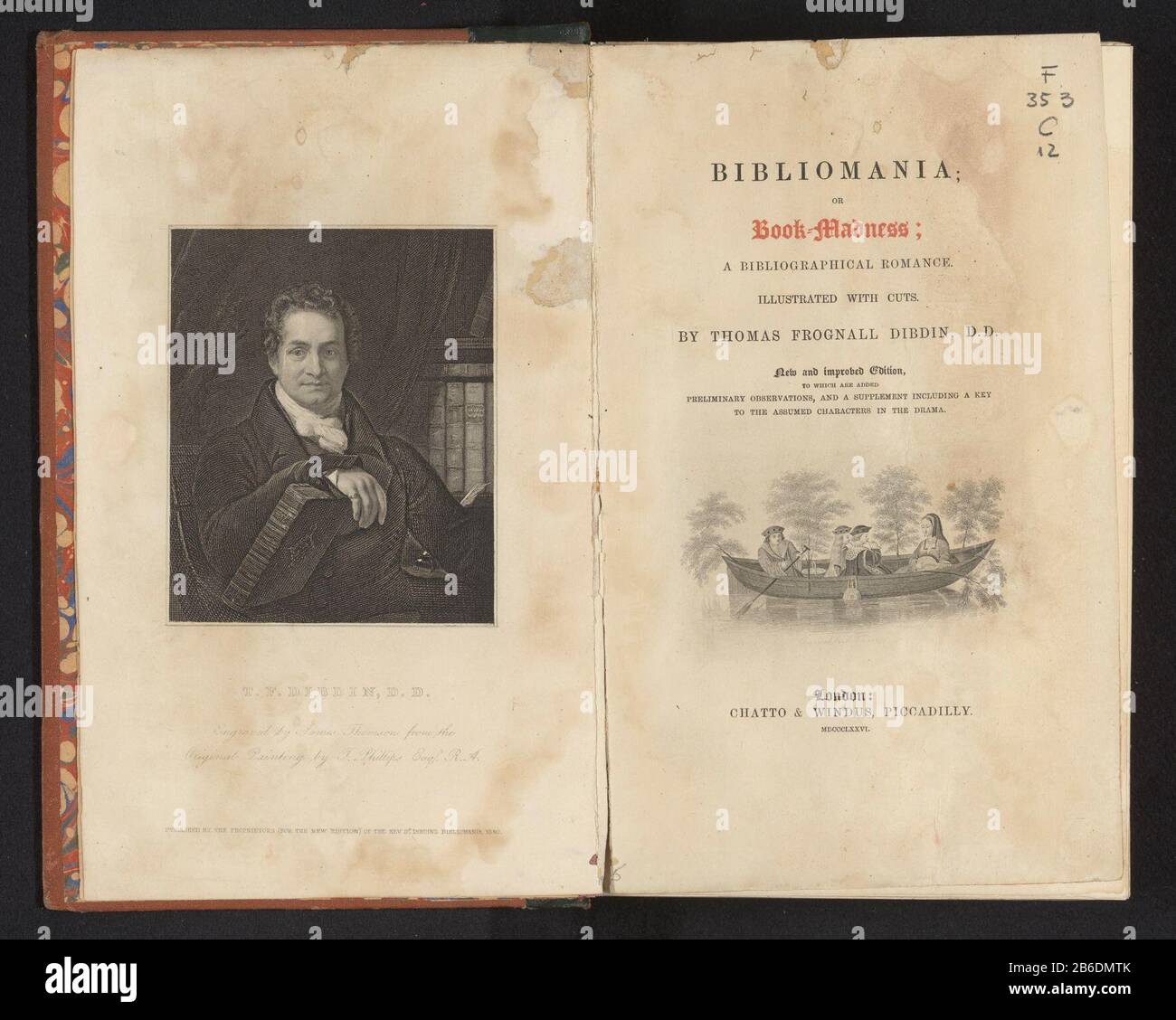 Literaturromane (titel op object) Bibliothekarie oder Buchwahnsinn eine bibliographische Romanze (title object) Objekttyp: Buch-Artikelnummer: RP-F 2001-7-63 Aufschriften/Marken: Name, Flachseitig, Aufkleber, 'Edward Trelawny. Fortiter et Fortitudine.'Vervaardiging dating: Material von 1876: Papierhandtücher Ledertechnik: Holzburytyp / Egras (Druckverfahren) / Kies aus Marmor Abmessungen: Buch: H 257 mm × W 170 mm × D 60 mm Stockfoto