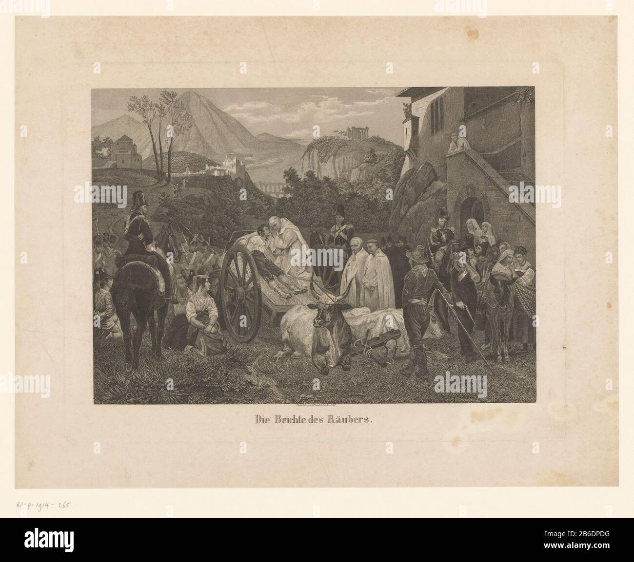 Biecht van een roverBeichte des Räubers (titel op object) Objekttyp : prent Objectnummer: RP-P-1914-265 Inscriptions / Merken: Sammlermarke , verso, gestempelt: Lugt 2233 Hersteller : prentmaker: F. Randel (vermeld op object) Dating: 1838-12 Physical kenmerken: Stagravale Und Maße: Tiefdruck: Tiefdruck: Tiefdruck: Tiefdruck: Tiefdruck: Tiefdruck: Tiefdruck: Tiefdruck: Tiefdruck: Tiefdruck: Tiefdruck: H 308 mm × b 406 mm Betreff: Robbernachgiebigkeit  Confessionlandschappen(Farm)-Wagen, Güterwagen, Wagen Stockfoto