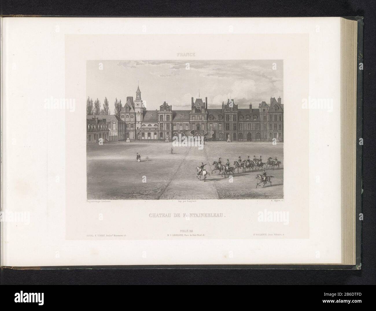 Innenhof des Schlosses von Fontainebleau Chateau de Fontainebleau (Titelobjekt) Frankreich (Serientitel) Innenhof des Schlosses von Fontainebleau Chateau de Fontainebleau (Titelobjekt) Frankreich (Serientitel) Objekttyp: Druckseite Artikelnummer: RP-F 2001-7-1540-29 Aufschriften/Marken: Beschriftung, Nachzeichnung, gedruckt: "Rittner & Goupil Boulevd Montmartre 15'opschrift, recto, printed:" NP Lerebours Place du Pont Neuf 15'opschrift, recto, printed: "HR. Bossance Quai Voltaire 11' Hersteller : Druckerhersteller A. Appert (Listed Property) zum Zeichnen: Anonym auf Bildern von Noël Marie Paymal Lerebours (l. Stockfoto