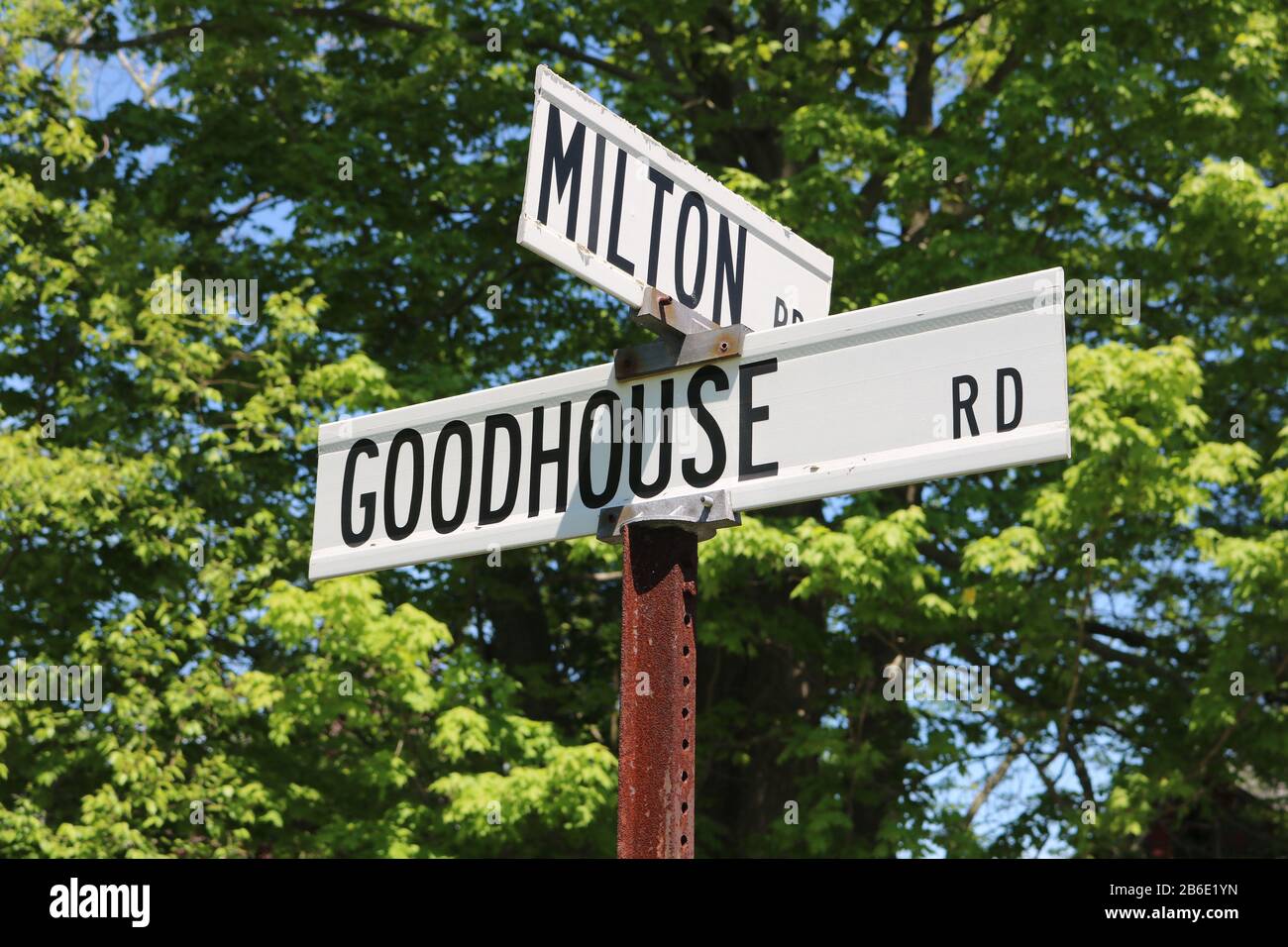 Straßenschild Goodhouse Road in Litchfield, CT Stockfoto