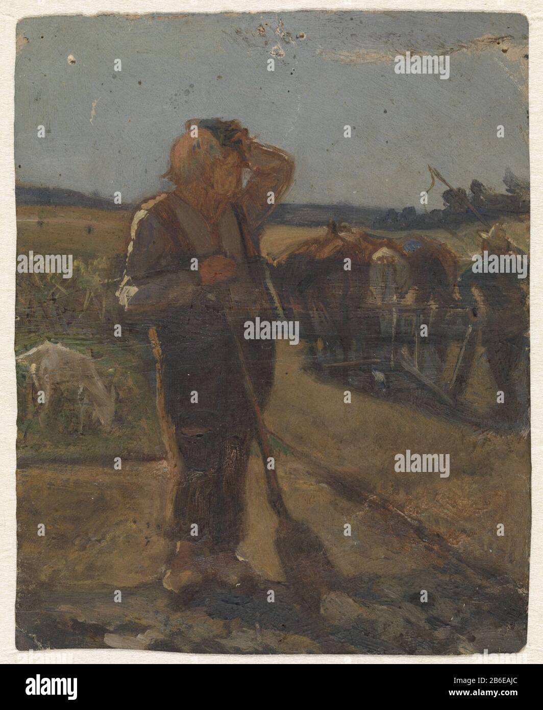 Bauer steht mit Schaufel auf dem Land Bauer steht mit Schaufel auf dem Land Objektart: Zeichnung Objektnummer: RP-T 1989-236 Hersteller: Künstler: Thomas Simon Cool dating: 1842-1870 Physikalische Merkmale: Bürste mit Ölfarbenmaterial: Papieröltechnik: Bürstenmaße: H 129 mm × W 103 mm Stockfoto