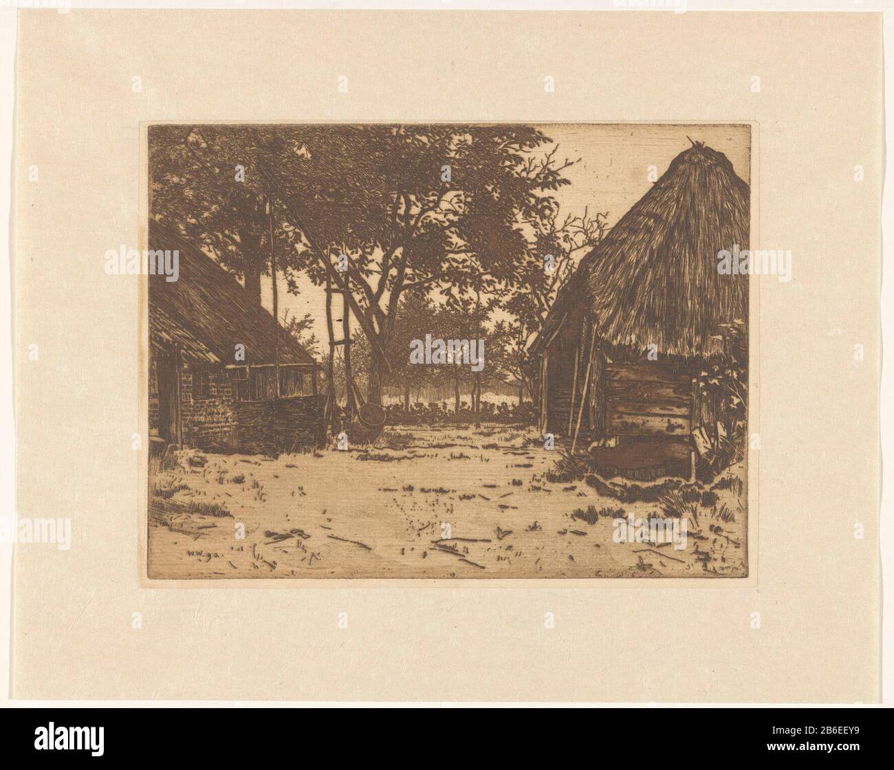 Hof auf dem Bauernhof in brabantischen Hof Objektart: Bild Artikelnummer: RP-P-ob-25.249katalogusreferentie: De Groot (Witsen) 75-4 (4) Kennzeichnung / Marken: Unterschrift, Verso, handschriftlicher "Witsen"-Hersteller: Druckerhersteller Willem Witsen (persönlich unterzeichnet) Datum: 1892 Physische Merkmale: Ätzung und Plattenton dunkelbraunes Material: Papierchine: Collé Ätzung / Plattentonabmessungen: Plattenkante: H 178 mm × W 237 mm Betreff: Barnfarm (Gebäude) Wo: Oisterwijk Stockfoto