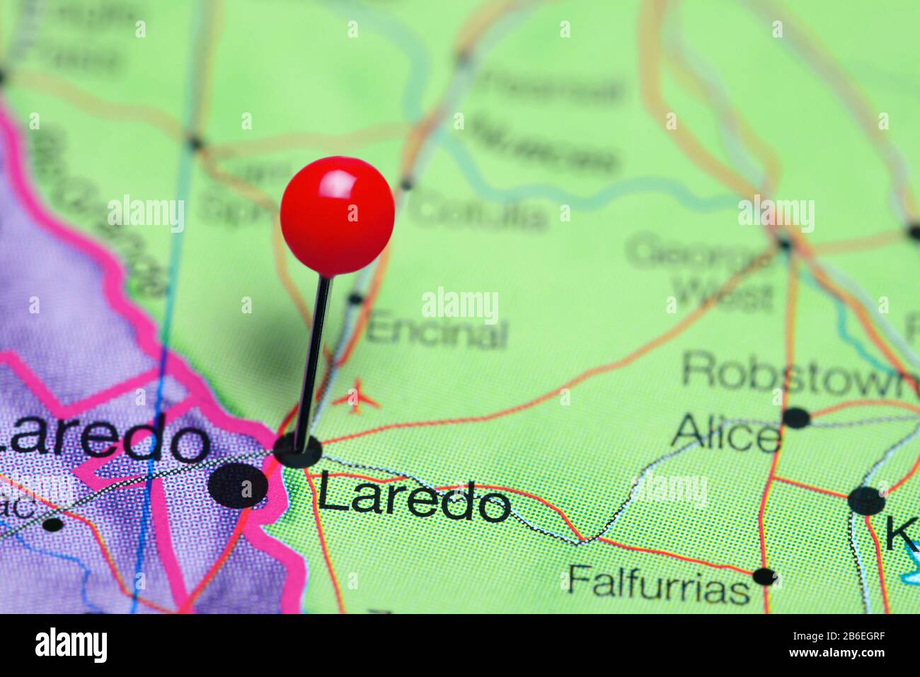 Laredo auf einer Karte von Texas, USA Stockfoto