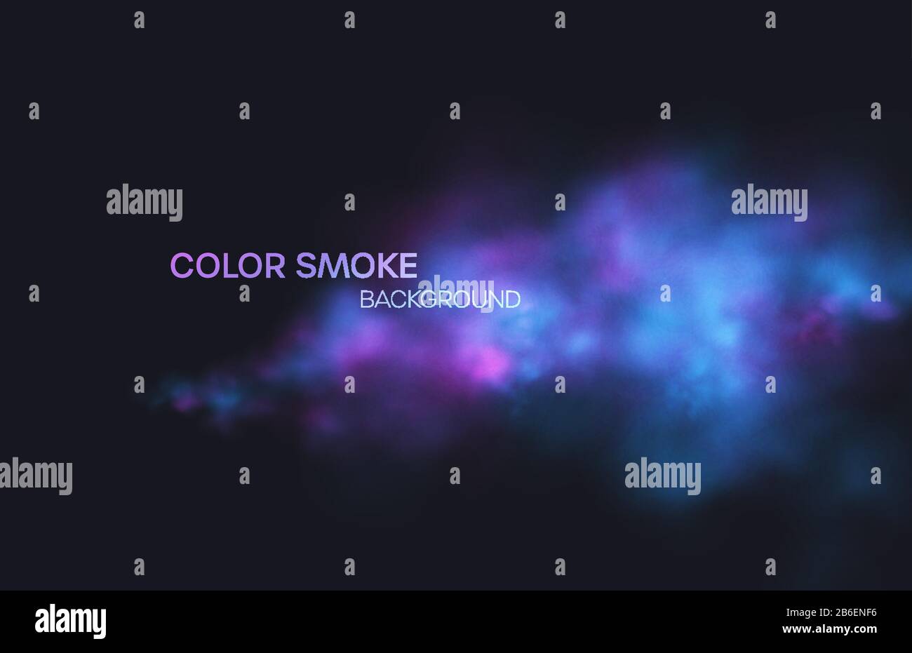 Realistisch gefärbter blauer, violetter und rosafarbener Rauch auf schwarzem Hintergrund. Vektorgrafiken Stock Vektor