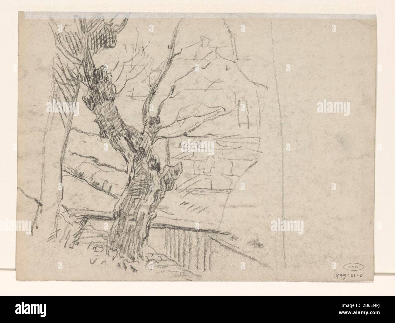 Objektart der Baum-Studie von Boomstudie: Zeichnung Objektnummer: RP-T-1979-21B (V) Hersteller: Künstler: Wilhelmus Johannes Steenhoff Datum: 83-1932 Physikalische Merkmale: Schwarzes Kreidematerial: Kreidemaße: H 238 mm × W 318 mm Betreff: Baum Stockfoto