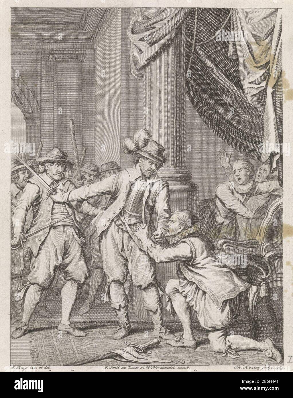 Bürgermeister Aerschot schützte Ryhove, 1577 Szenen aus dem Leben von Prinz William I., 1568-1584 (Serientitel) Aerschot, Bürgermeister von Gent, wird von François Ryhove gegen die aufständischen Einwohner, die ihn mit Schlagstöcken und Schwere beschützt haben: Der Wunsch anzugehen, 1577. Dieser Beitrag ist Teil einer Serie von 24 Drucken, die Szenen aus dem Leben von Fürst William I. von 1568 bis 1584 darstellen und ist eine Illustration im neunzehnten zang. Hersteller: Druckmaschine: King Theodore (börsennotiertes Objekt) entworfen von: Jacobus Kauft (unter Denkmalschutz stehendes Gebäude) Verleger John Smith & Son (unter Denkmalschutz stehendes Gebäude) Herausgeber: Willem Vermandel (unter Denkmalschutz stehendes Gebäude) Stockfoto