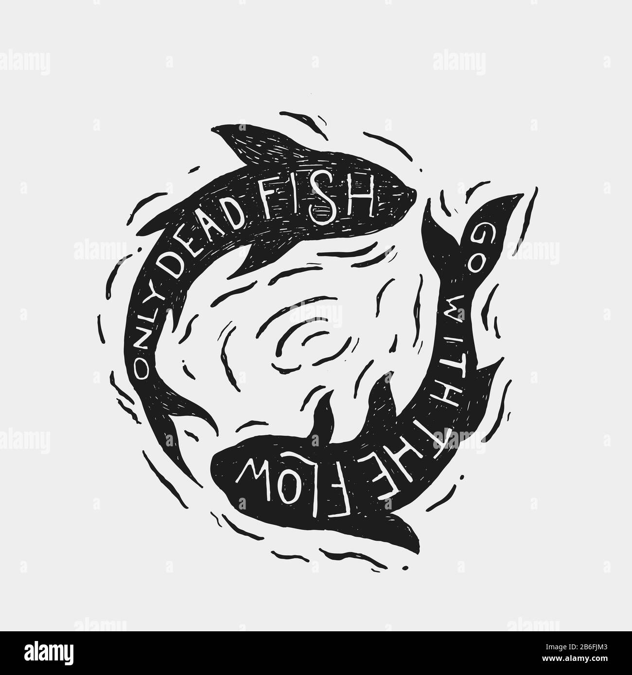 Inspirierendes Zitat aus Yin-Yang-Fish Stockfoto