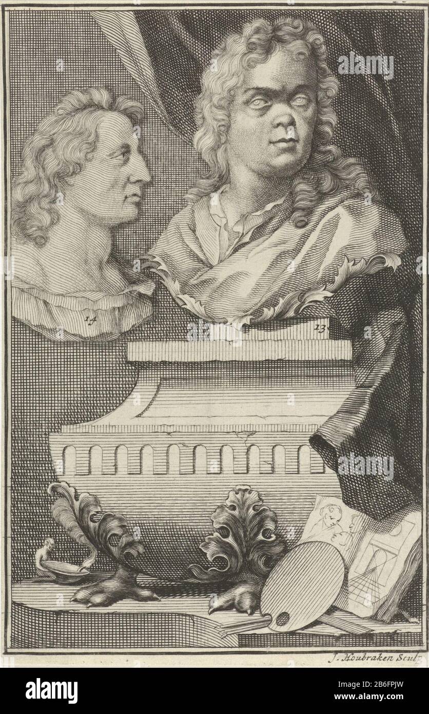 Bustes Gerard van de Lairesse an Albert feuert Skulptierte Büsten von Gerard de Lairesse und Albert Flamen namens Bartolet le Flamand. Hersteller : Druckerhersteller Jacob Houbraken (börsennotiertes Objekt) Ort Herstellung: Amsterdam Datum: 1721 Physikalische Merkmale: Fahrzeugmaterial: Papiertechnik: ENGRAA (Druckverfahren) Abmessungen: Blatt : h 151 mm × W 93 mmToelichtingPrent auch verwendet: Arnold Houbraken. Der große Schouburgh der Nederlantschen ständigen Maler und Maler: Wo: Von den vielen mit ihren Effigien in verschynen Szenen ... das ist eine Fortsetzung des Schilderboek K. van Mander. 3 Teile. Erster Druck. Ams Stockfoto Bustes Gerard van de Lairesse an Albert feuert Skulptierte Büsten von Gerard de Lairesse und Albert Flamen namens Bartolet le Flamand. Hersteller : Druckerhersteller Jacob Houbraken (börsennotiertes Objekt) Ort Herstellung: Amsterdam Datum: 1721 Physikalische Merkmale: Fahrzeugmaterial: Papiertechnik: ENGRAA (Druckverfahren) Abmessungen: Blatt : h 151 mm × W 93 mmToelichtingPrent auch verwendet: Arnold Houbraken. Der große Schouburgh der Nederlantschen ständigen Maler und Maler: Wo: Von den vielen mit ihren Effigien in verschynen Szenen ... das ist eine Fortsetzung des Schilderboek K. van Mander. 3 Teile. Erster Druck. Ams Stockfoto