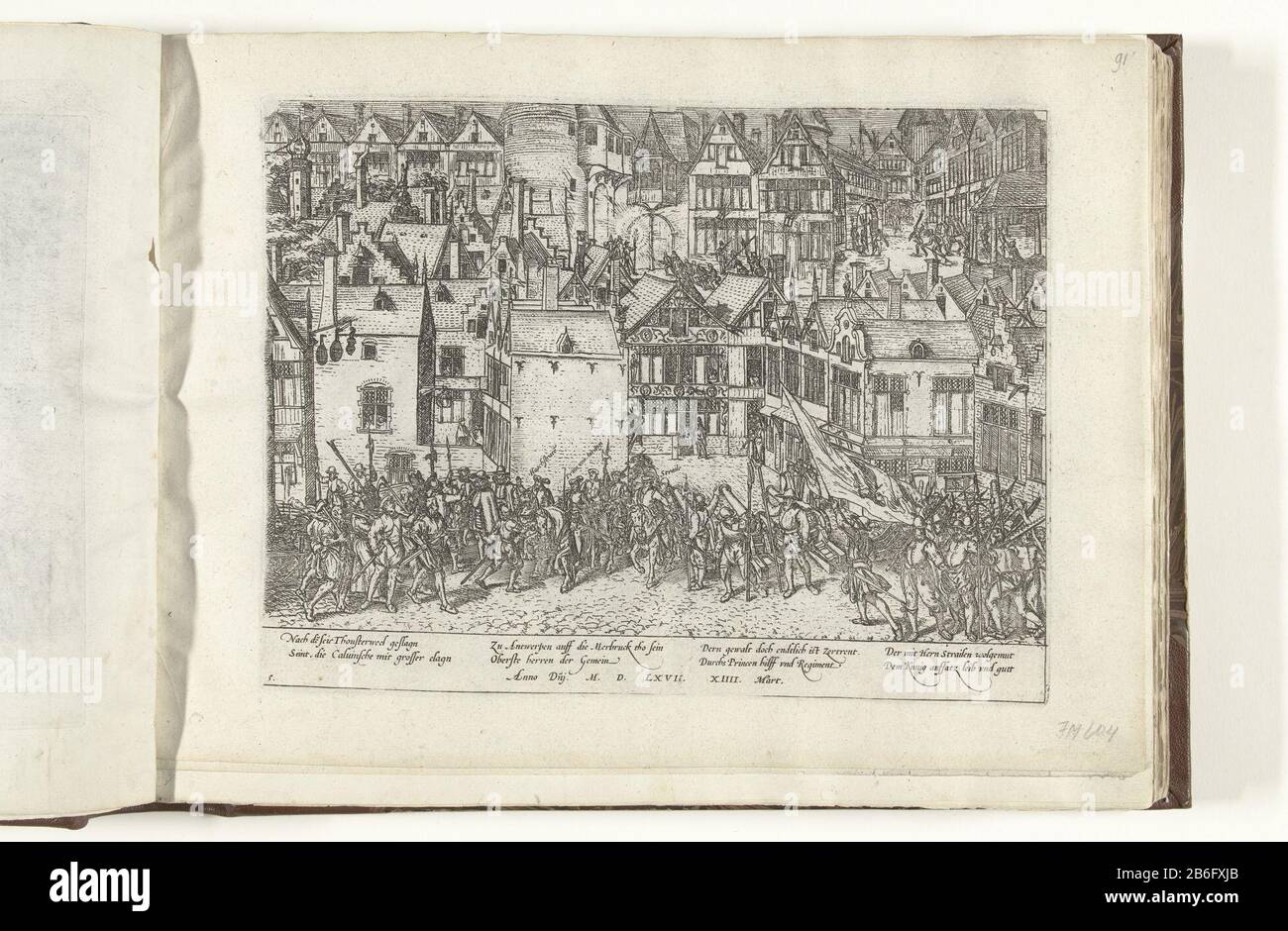 Calvinistische Krawalle in Antwerpen gezähmt, 1567 Serie 5 Ereignisse Holländisch, 1566-1570 (Serientitel) calvinistische Krawalle in Antwerpen gezähmt, 1567Serie 5: Ereignisse Holländisch, 1566-1570 (Serientitel) Immobilientyp: Neues Bilderalbum drucken hinterlässt Seriennummer: 104 / 469Objectnumber: RP-P-ob-78,784-92Catalogusreferentie: FMH6413B6413B6413B) Beschreibung Hollstein Beschreibung Bürgermeister Anton van Straelen, Hoogstraten und Wilhelm von Orange befriedigen die calvinistische Revolte auf der Meir in Antwerpen vom 14. März 1567. Mit Unterschrift von 8 Zeilen auf Deutsch. Nummeriert 5. Hersteller: Druckmaschine französischer Hochschuhhersteller: Köln Dat Stockfoto