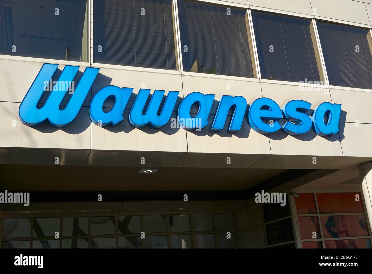 Kanadische Versicherungsgesellschaft Wawanesa Sign, Vancouver, BC, Kanada Stockfoto