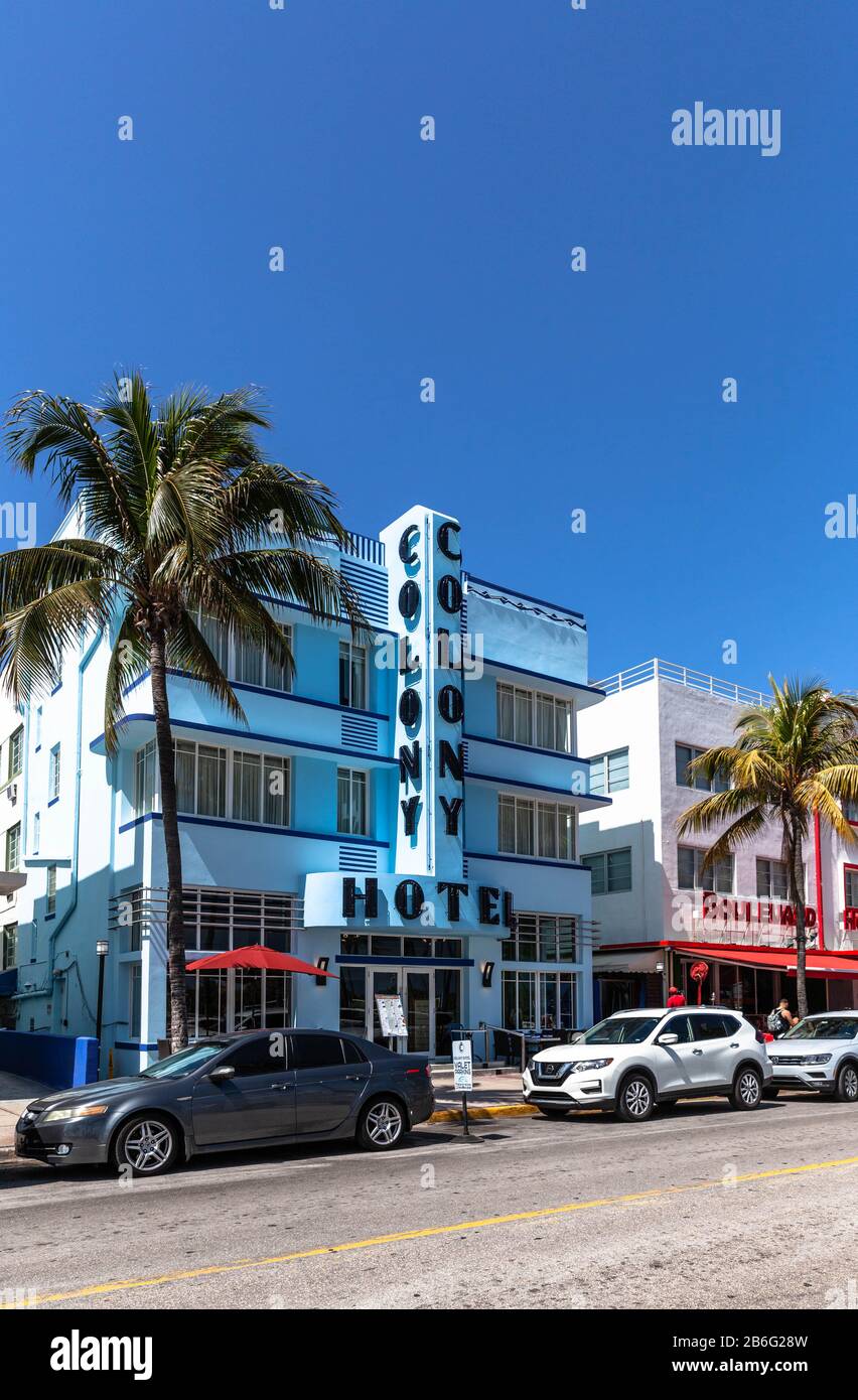 The Colony Hotel, Ocean Drive, Miami Beach, Florida, USA. Stockfoto