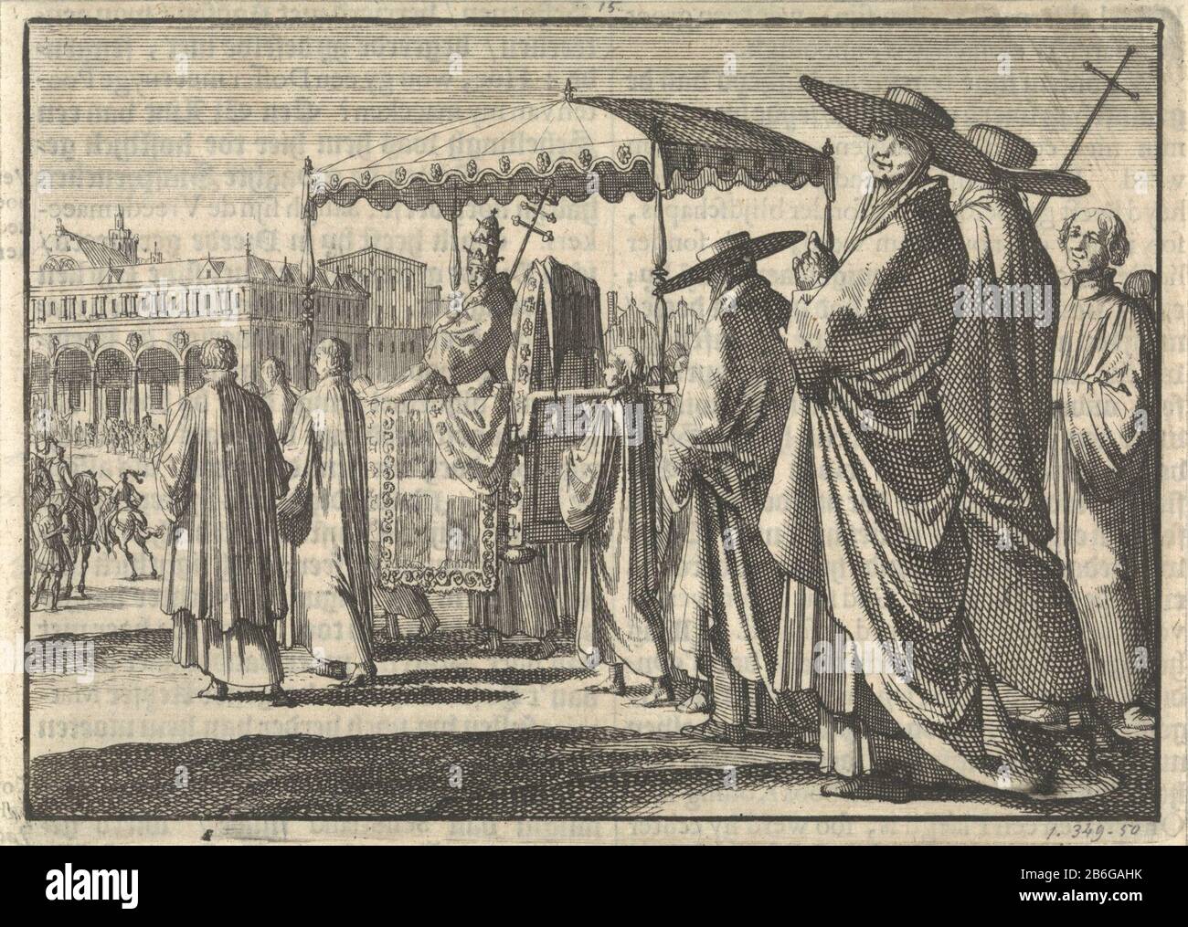 Christian IV., König von Dänemark, als papst verkleidet, ahmt eine Prozession mit seinen Höflingen nach 1596 h des weerelds, van den der aenvangh scheppingh bis (...) 1576 (2 Teile) nach. Leiden: Pieter van der Aa, 1698, Bd. I, S. 347. Betrifft: Festzug, Parade, Pageant  papst, wenn: 1596 - 1596wie: Christian IV. (König von Dänemark und Norwegen) Stockfoto