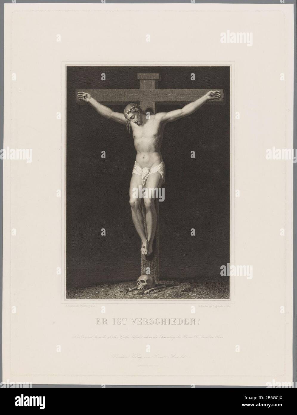 Christus am Kreuz Christus auf dem Kreuzobjekttyp: Bild Artikelnummer: RP-P-ob-43.419Katalogisreferentie: IFF après 1800 26 Aufschriften / Marken: Sammlermarke, Verso, gestempelt: Lugt 2228 Hersteller: Druckmaschine François Forster (Listed Property) zur Zeichnung: Francois Forster (Listed Property) zum Gemälde: Sebastiano del Piombo (Listed Property: Printer): Drucker: Goupil & Cie (denkmalgeschütztes Gebäude) Herausgeber: Ernst Arnold (denkmalgeschütztes Eigentum) Ort Herstellung: Dresden Datum: 1851 Material: Papiertechnik: Engra (Druckverfahren) / Ätzmaße: Plattenkante: H 539 mm × W 404 mm Betreff: Der Kruzif Stockfoto
