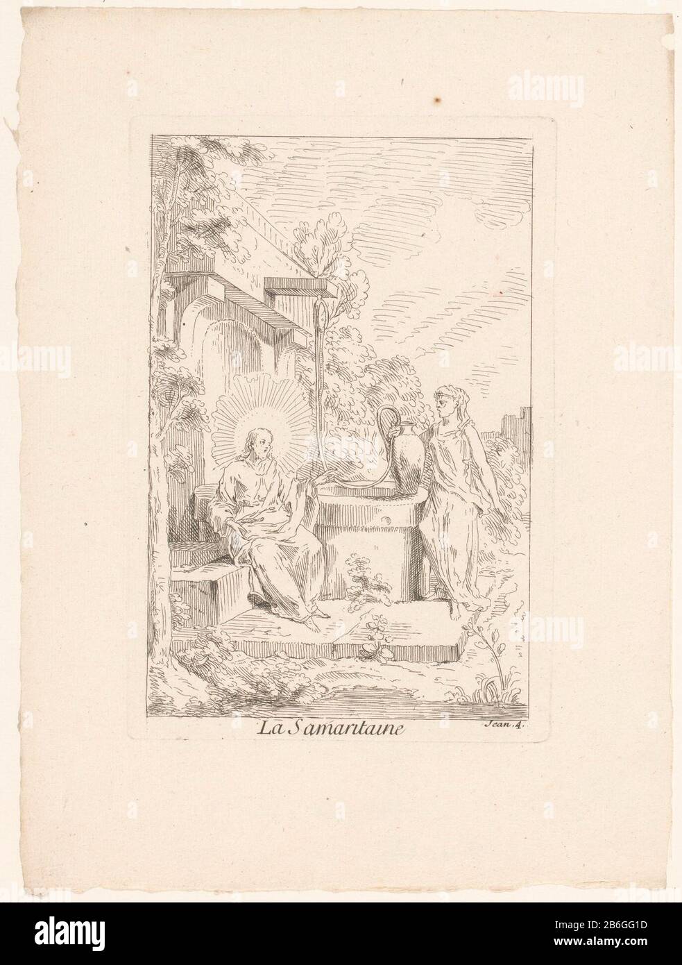 Christus und die Samariterin La Samaritaine (Titelobjekt) Leben und Passion Christi (Serientitel) La Vie de Jesus NS C (Serientitel) Christus und die Samariterin vrouwLa Samaritaine (Titelobjekt) Leben und Passion Christi (Serientitel) La Vie de N.S. Jesus C. (Serientitel) Objekttyp: Bild Artikelnummer: RP-P-ob-43.667Katalogisreferentie: IFF 18e siècle 708 Aufschriften / Marken: Sammlermarke, Verso, gestempelt: Lugt 2228 Hersteller: Druckerhersteller Gabriel Huquier (denkmalgeschütztes Gebäude) Druckerhersteller Jacques Gabriel Huquier (möglich) zur Gestaltung: Claude Gillot (Gebäude unter Denkmalschutz): Ab Stockfoto