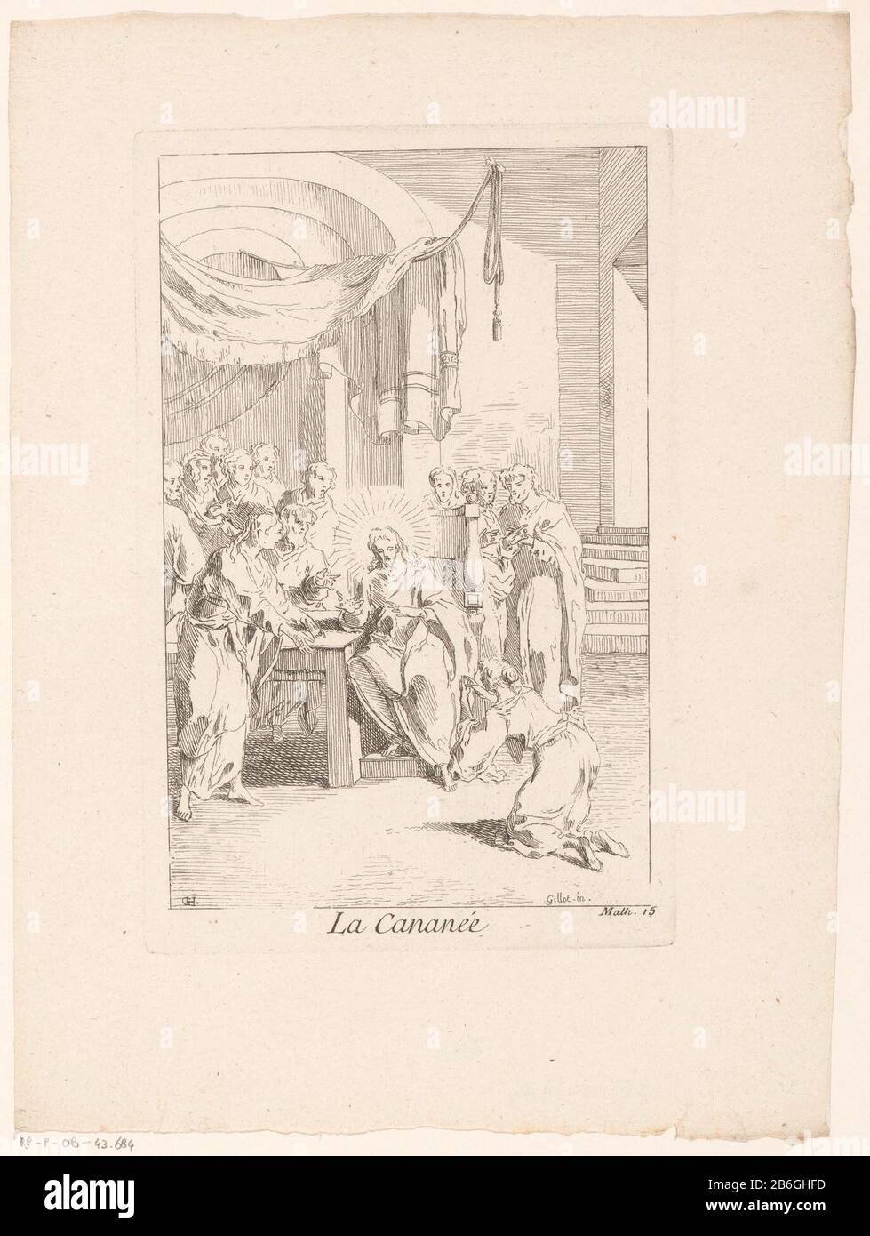 Christus und die Frau von KanaänLa Cananée (Titelobjekt) Leben und Passion Christi (Serientitel) La Vie de N.S. Jesus C. (Serientitel) Objekttyp: Bild Artikelnummer: RP-P-ob-43.684Katalogisreferentie: IFF 18e siècle 725 Aufschriften / Marken: Sammlermarke, verso, gestempelt: Lugt 2228 Hersteller: Druckerhersteller Gabriel Huquier (denkmalgeschütztes Gebäude) Druckerhersteller Jacques Gabriel Huquier (möglich) zur Gestaltung: Claude Gillot (Verlag François: Gabriel Chaurener) Privileg: Gabriel Huquiereur: Gabriel Huquieruer Französische Crown Place Herstellung: Druckmaschine Paris Print Autor: Frankreich bis des Stockfoto