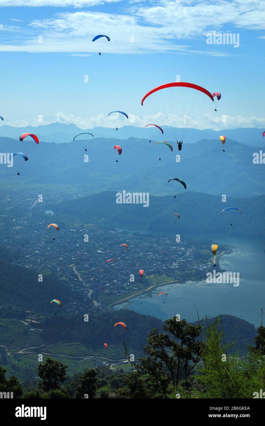 Blick auf die Annapurna Range von Pokhara, Nepal Stockfoto