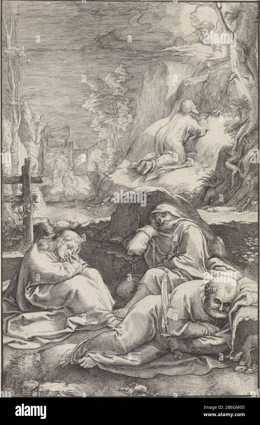 Christus im Garten von Gethsemane Die Passion (Serientitel) Christus, der im Garten von Gethsemane betet. Ihm erscheint ein Engel und zeigt ihm einen Kelch. Im Vordergrund drei schlafende Schüler. Wegen des Tores nach rechts kommt es zu den soldaten. Herstellergruppe: Ludovicus Siceramprentmaker: Lucas Vorsterman (I) (zurückgewiesene Namensnennung) zu drucken von: Hendrick Goltzius Place Manufacturing: Antwerpen Datum: 1623 Physikalische Merkmale: Engra-Material: Papiertechnik: Engra-Messungen: Blatt: H 194 mm × W 127 mm Betreff: Agonie Christi: Trost für ihn ein oder mehrere Stockfoto