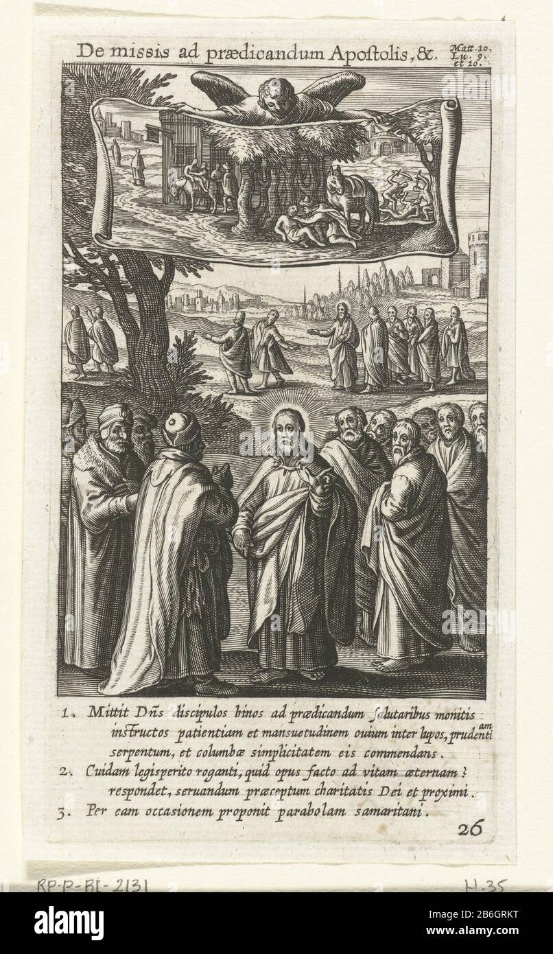 Christus schickt Apostel auf den Weg zur Heilung der missis des Menschen ad praedicandum Apostolis & c (Titelobjekt) passionis vitae et mortis Jesu Christus (Serientitel) Christus schickt Apostel auf den Weg zu Menschen, die missis ad praedicandum Apostolis & c (Titelobjekt) Vitae passionis et mortis Jesu Christus (Serientitel) heilen Immobilientyp: Bildband Illustration Serial Nr. 26 / 76Objektnummer: RP-P-BI -2131Katalogusreferenz: Hollstein Dutch 35 Aufschriften / Marken: Sammlermarke, unten links Verso, gestempelt: Lugt 240 Hersteller: Druckerhersteller: Boëtius Adamsz. Bolswertnaar eigenes Design: Boëtius Adamsz. Stockfoto