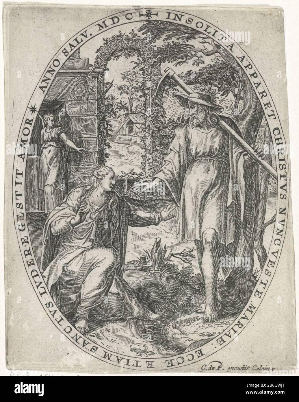Christus erscheint Maria Magdalena als Gärtnerei-Passion Christi (Serientitel) Passio Domini nostri Jesu Christi (Serientitel), Nachdem Insurgent Christus als Gärtner der Maria Magdalena erscheint. Es bleibt Christus überlassen, der in einem üppigen Garten kniet. Im Hintergrund ein Engel. Die Vorstellung ist in einem ovalen Rahmen mit einer Kanteninschrift in lateinischer Sprache gehalten. Drucken Sie eine Serie mit der Leidenschaft von Christus aus. Hersteller: Druckmaschine: Crispijn von Passe (I) Herausgeber: Crispijn von Passe (I) (denkmalgeschütztes Gebäude) Herstellung: Köln Datum: 1600 Physische Merkmale: Fahrzeugmaterial: Papiertechnik: Engra ( Druckverfahren Stockfoto