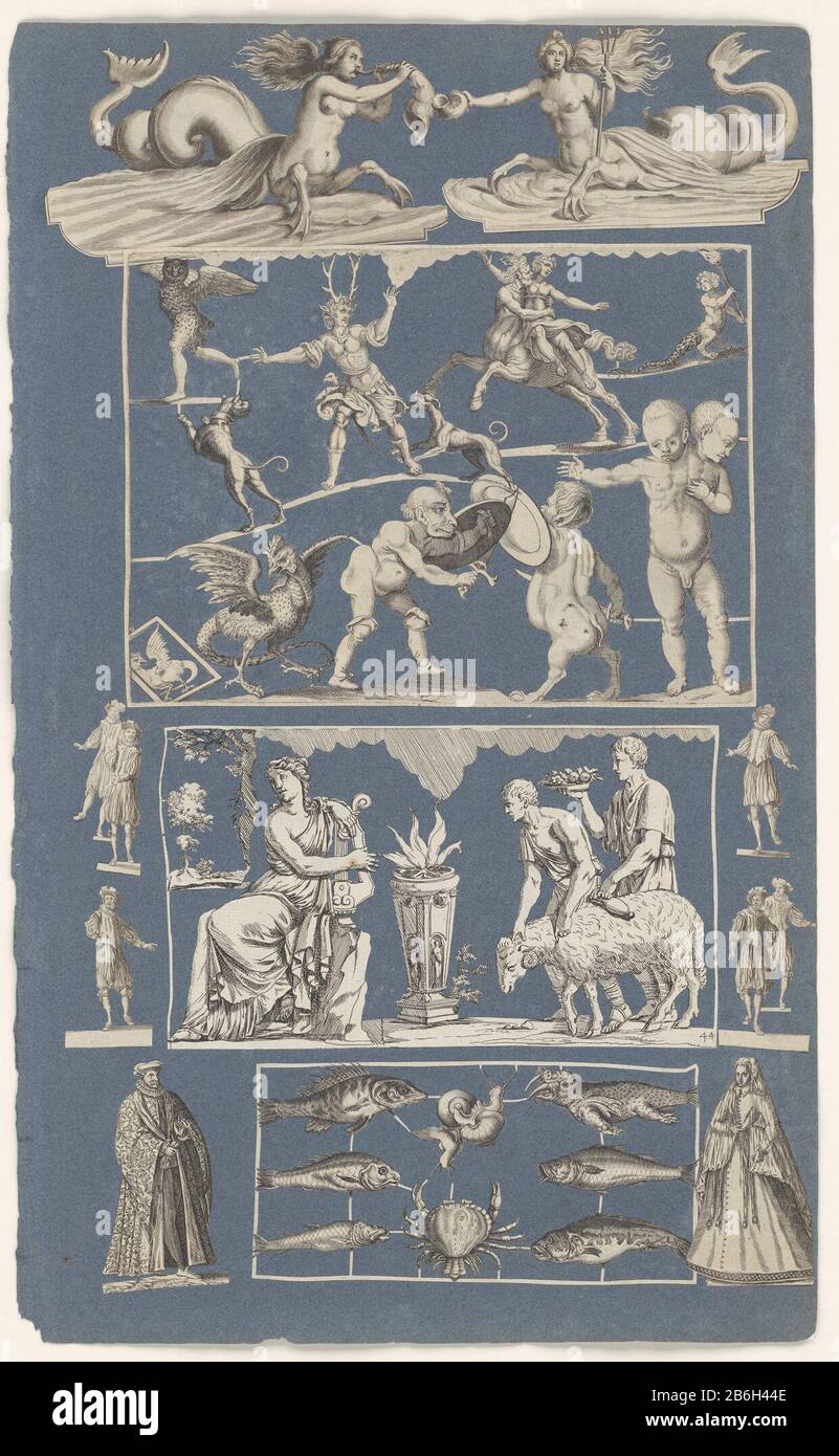 Collage von ausgeschnittenen Bildern auf dem Album-Blatt von blauem Papier Wunder der Natur Collage von Ausschnitten eingeklebt auf dem Album-Blatt von blauem Papier Wunder der Natur Objekttyp: Bild-Album Blatt Artikelnummer: RP-P-2005-439Katalogogusreferentie: Neue Hollstein Dutch 185-Kopie Beschreibung: Blaues Album-Blatt mit ausgeschnittenen Bildern von verschiedenen Druckerherstellern mit Mythenwesen, Fabeltieren, echten Tieren und Menschen. Die beiden wichtigsten Nereiden. Unter einem Arbeitsblatt mit Raritäten, Wo: Unter Fabelwesen, ein Soldat mit Hörnern, ein Basilisk, der seine Reflexion betrachtet, Monster und eine Siame bekämpfen Stockfoto