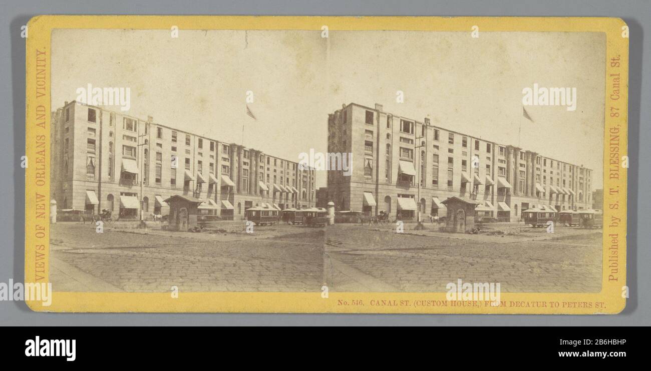 Custom House aan Canal Street, New Orleans Canal St (Custom House,) von Decatur bis Peters St (Titel op Object) Blick auf New Orleans und Umgebung (serietitel op object) Custom House an Canal Street, New Orleans Canal St. (Custom House) von Decatur bis Peters St. (Titel-Objekt) Ansichten von New Orleans und Umgebung (Serienobjekt) Eigenschaftstyp: Stereobild Artikelnummer: RP -F-F11130 Aufschriften / Marken: Anzahl, Nachbildung, gedruckt: 'Nr. 546'adres, recto, gedruckt: '87 Canal St.' Hersteller : Fotograf: Anonymer Verleger: Samuel T. Blessing (börsennotiertes Objekt) Herstellung: Neuer Orlean Stockfoto