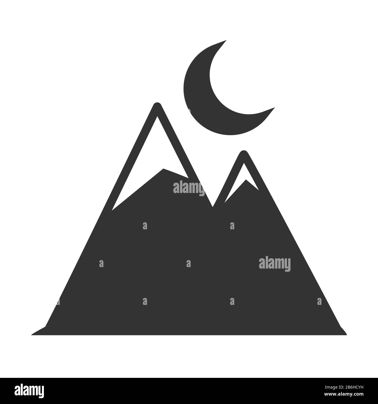 Einfache Ikone der Berge und des Halbmonds. Einfaches flaches Design für Websites und Apps Stock Vektor