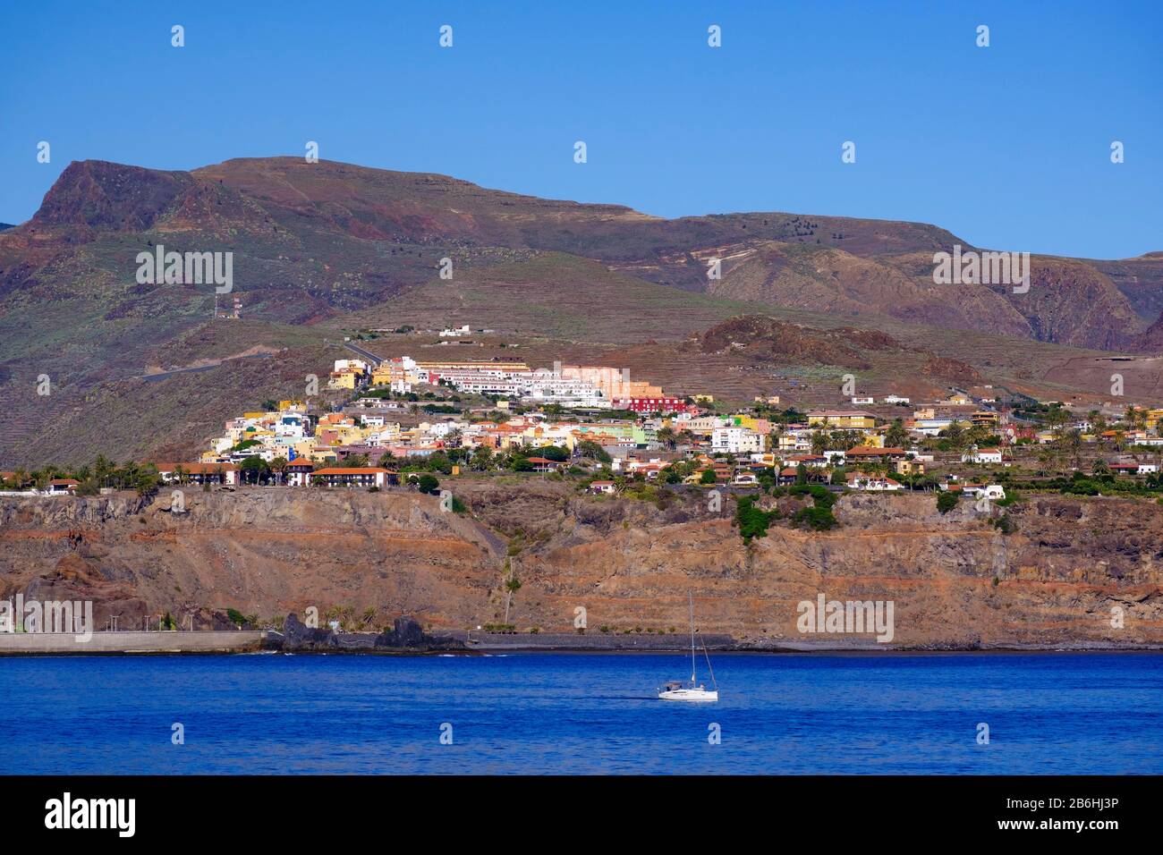 Bezirk La Lomada, San Sebastian de la Gomera, vom Meer aus gesehen, La Gomera, Kanarische Inseln, Spanien Stockfoto
